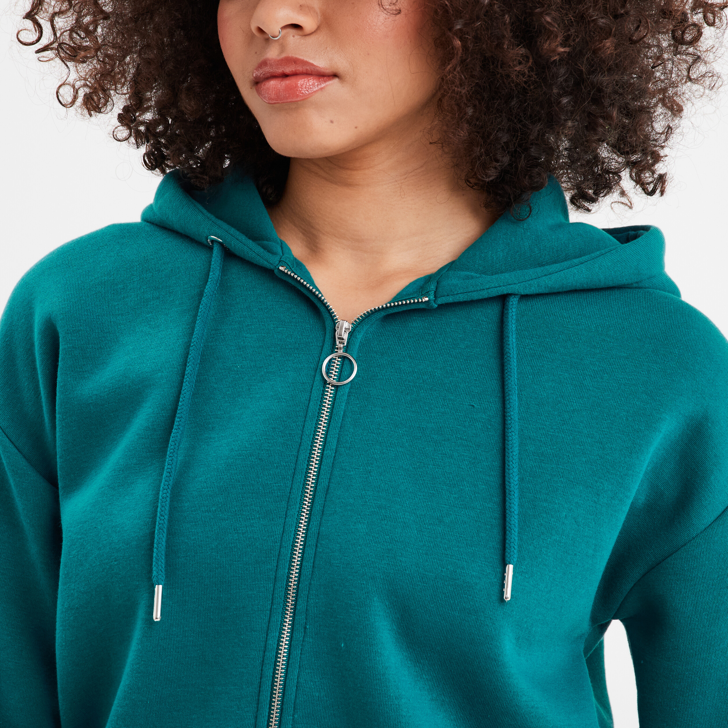 sweat zippe a capuche court vert emeraude femme Sweat zippé à capuche court vert émeraude femme