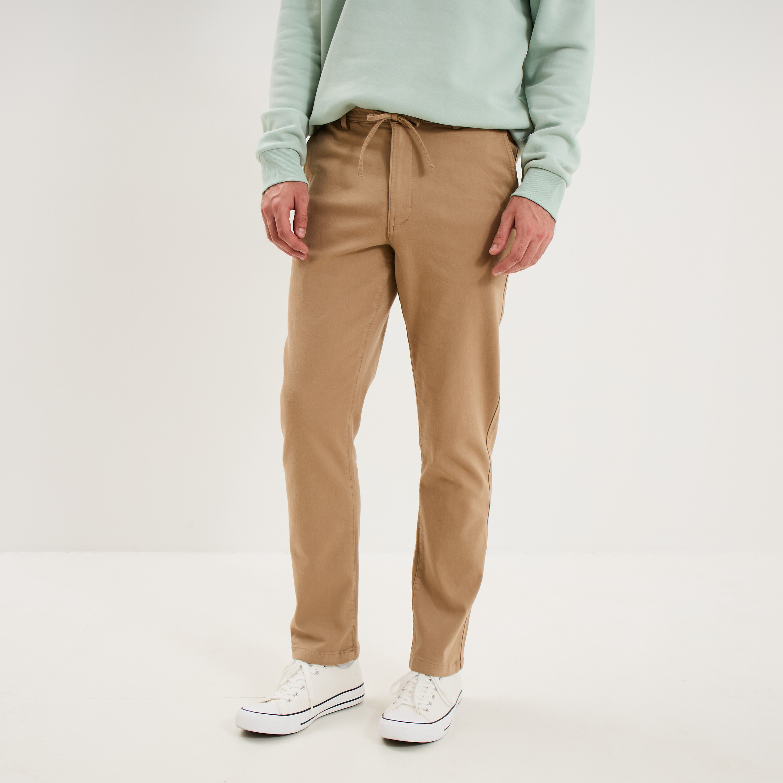 Pantalon chino droit confort beige homme