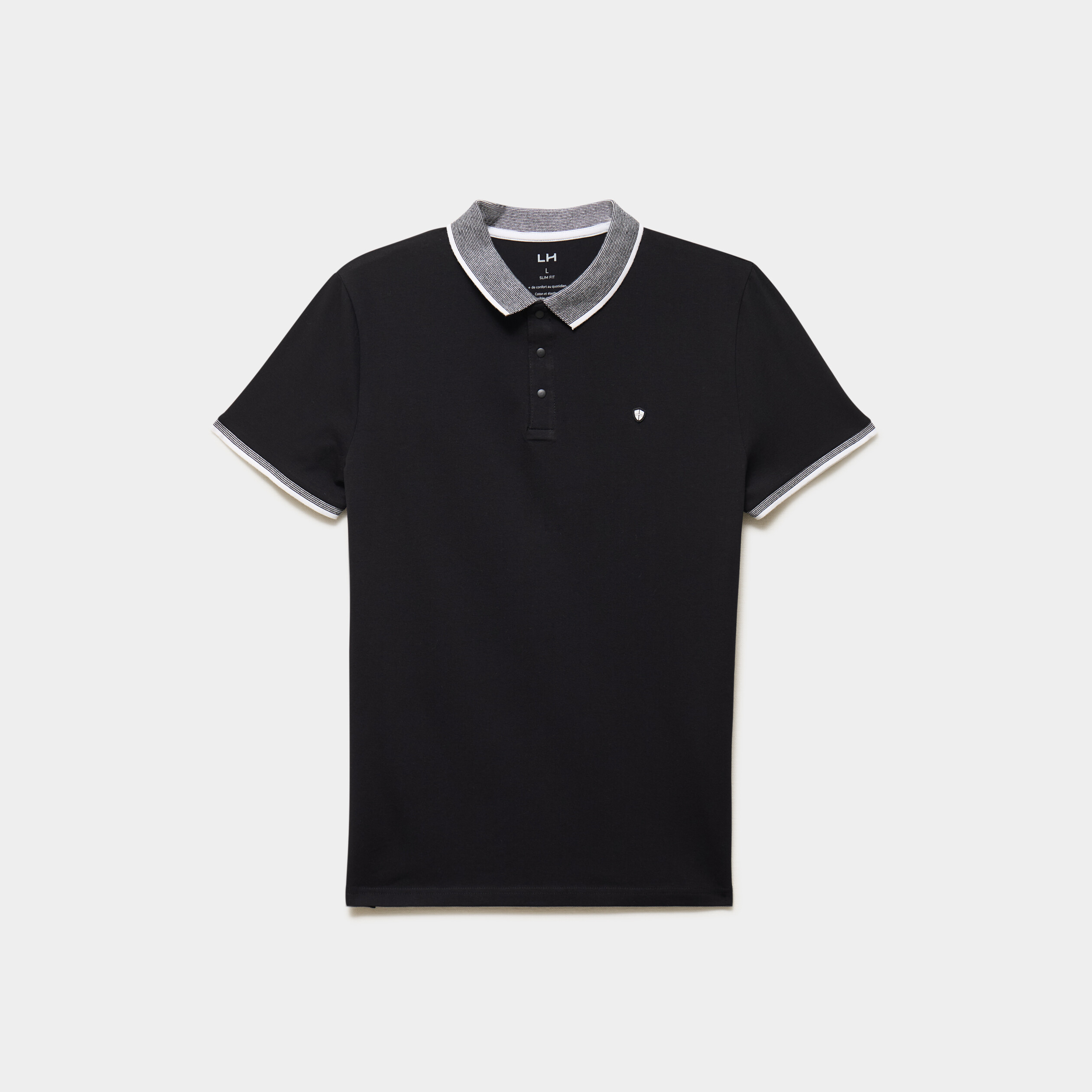Polo slim manches courtes stretch noir homme