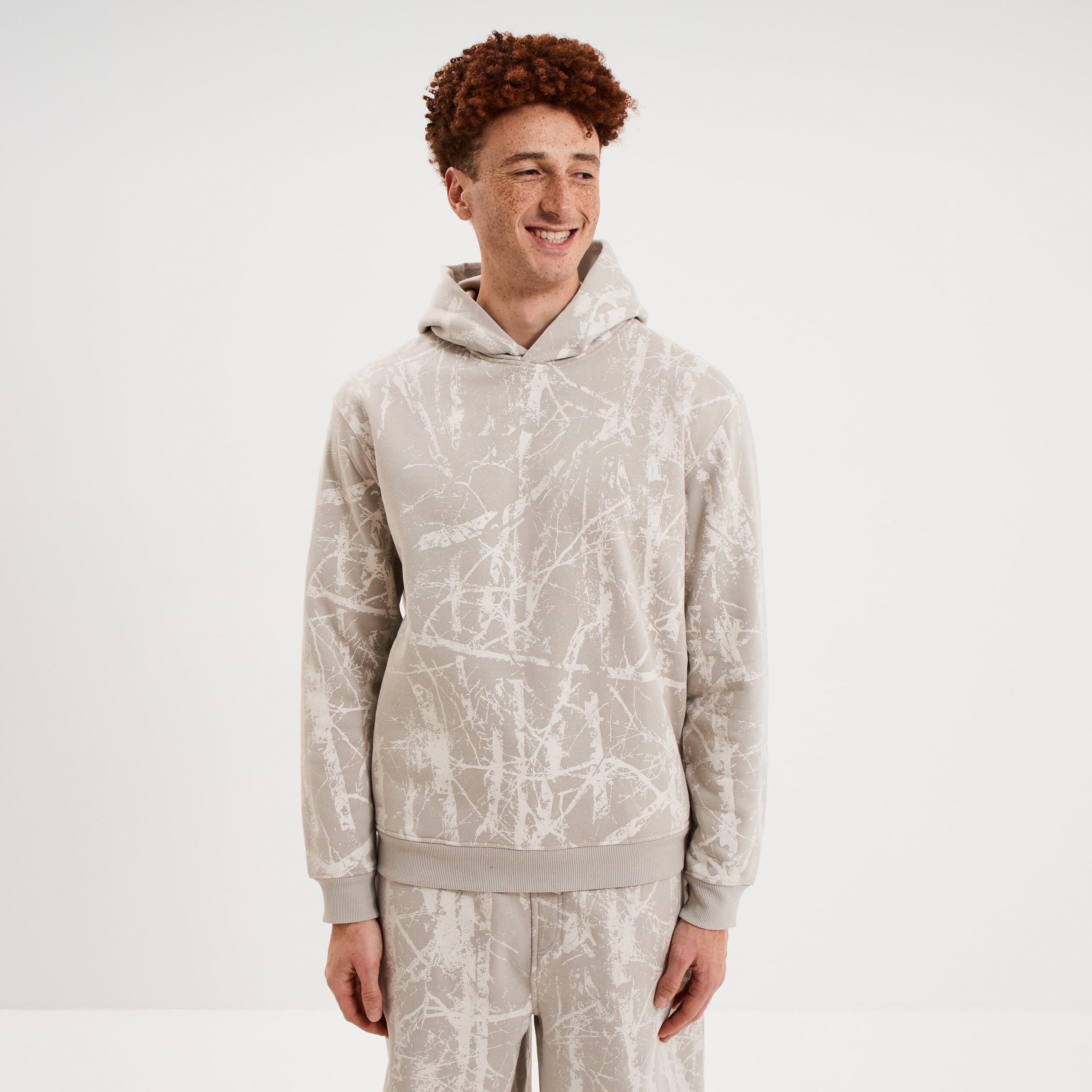 Sweat hoodie &agrave; capuche molleton beige clair homme