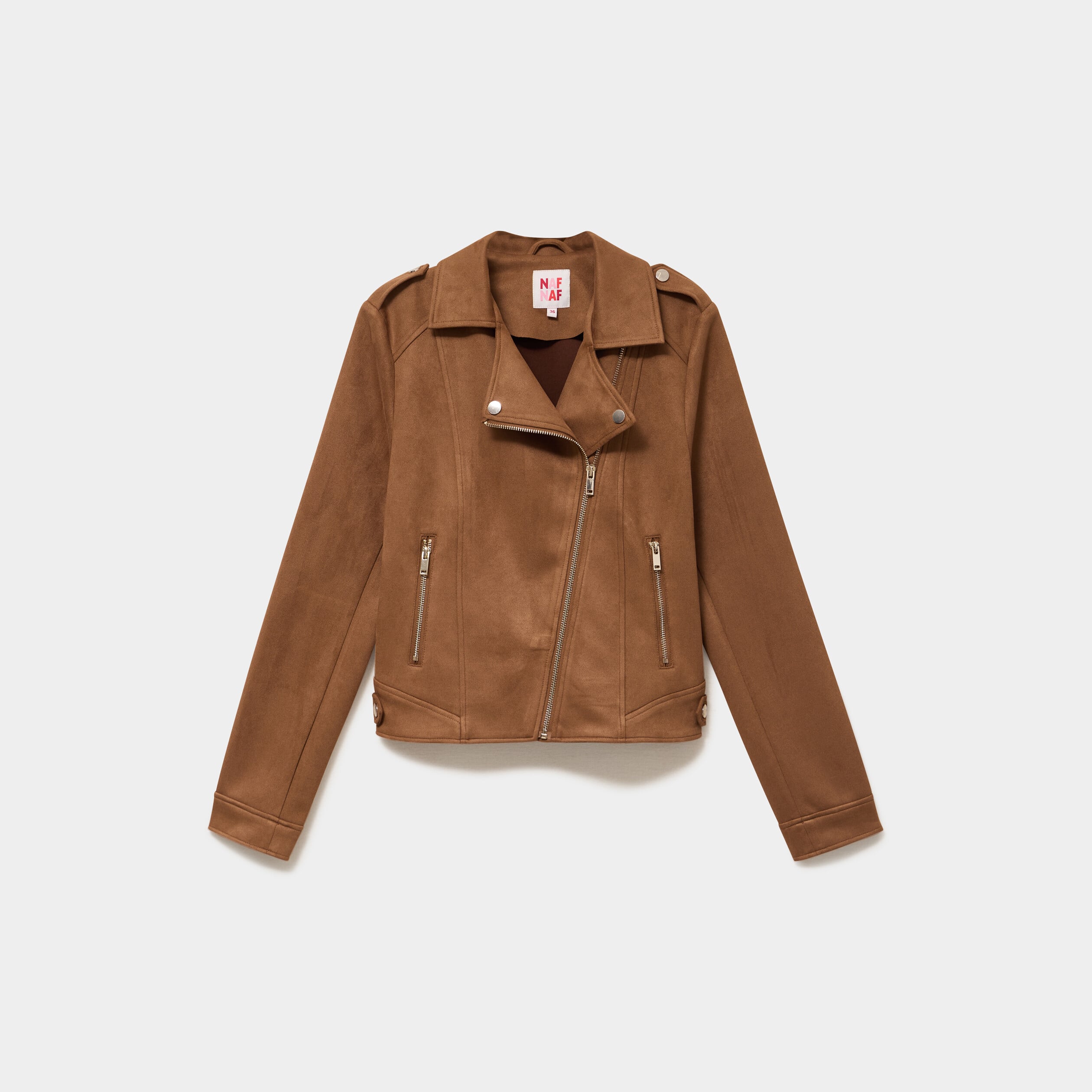 Veste biker en su&eacute;dine ajust&eacute;e camel femme