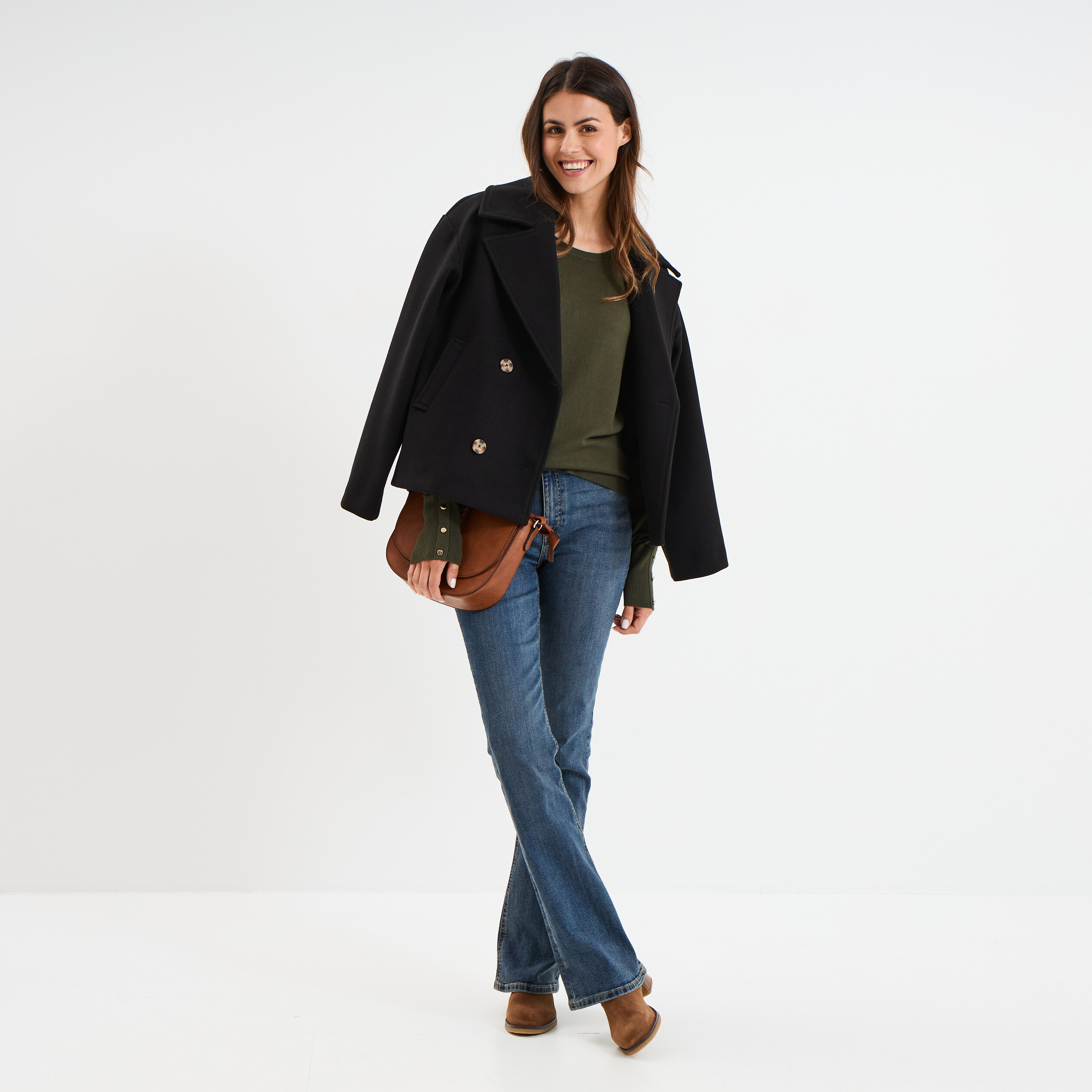 pull col rond boutons aux poignets vert kaki femme Pull col rond boutons aux poignets vert kaki femme