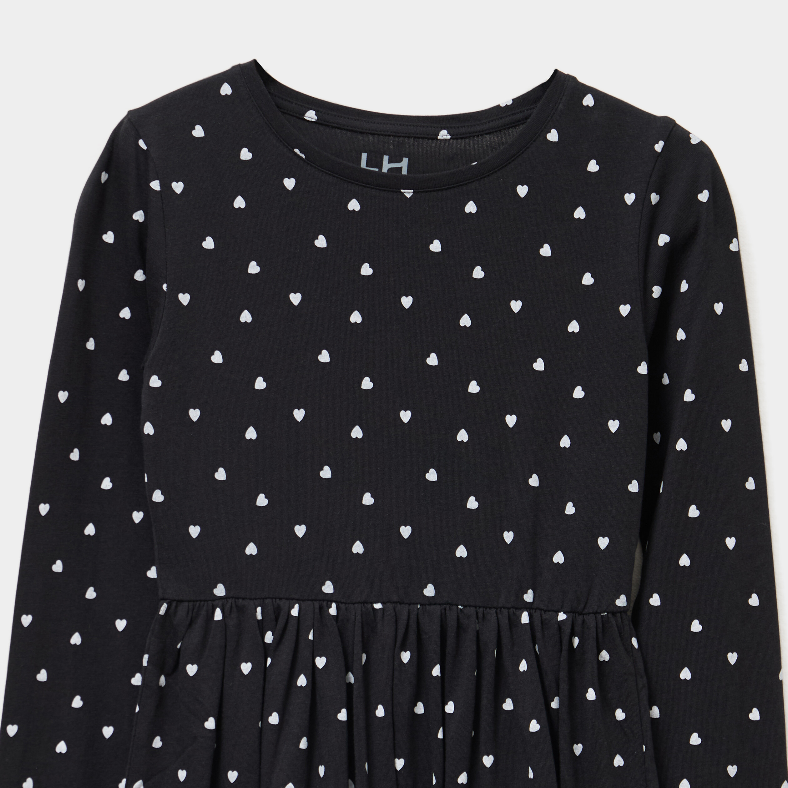 Robe évasée manches longues coton noir fille