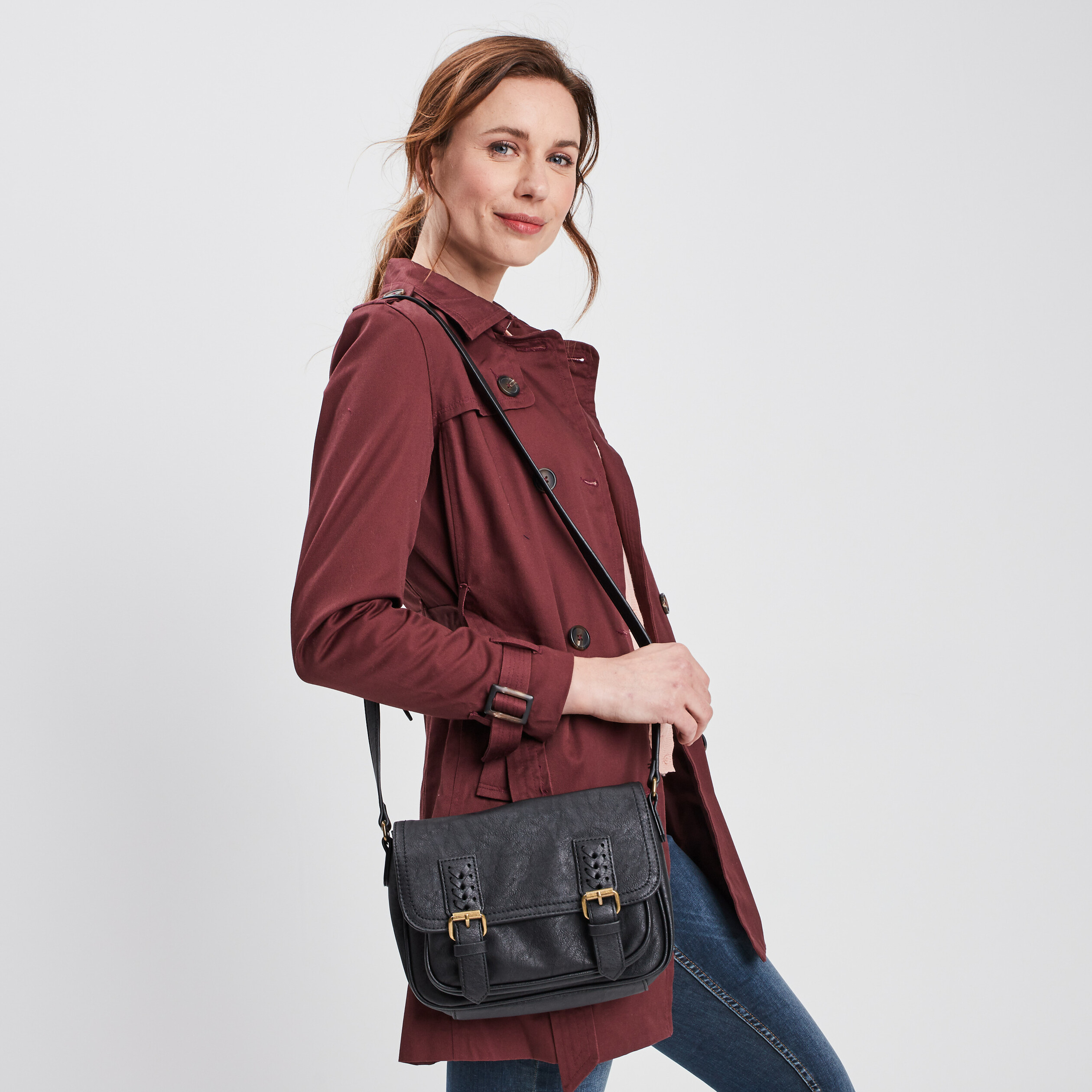 Sac cartable à bandoulière noir femme