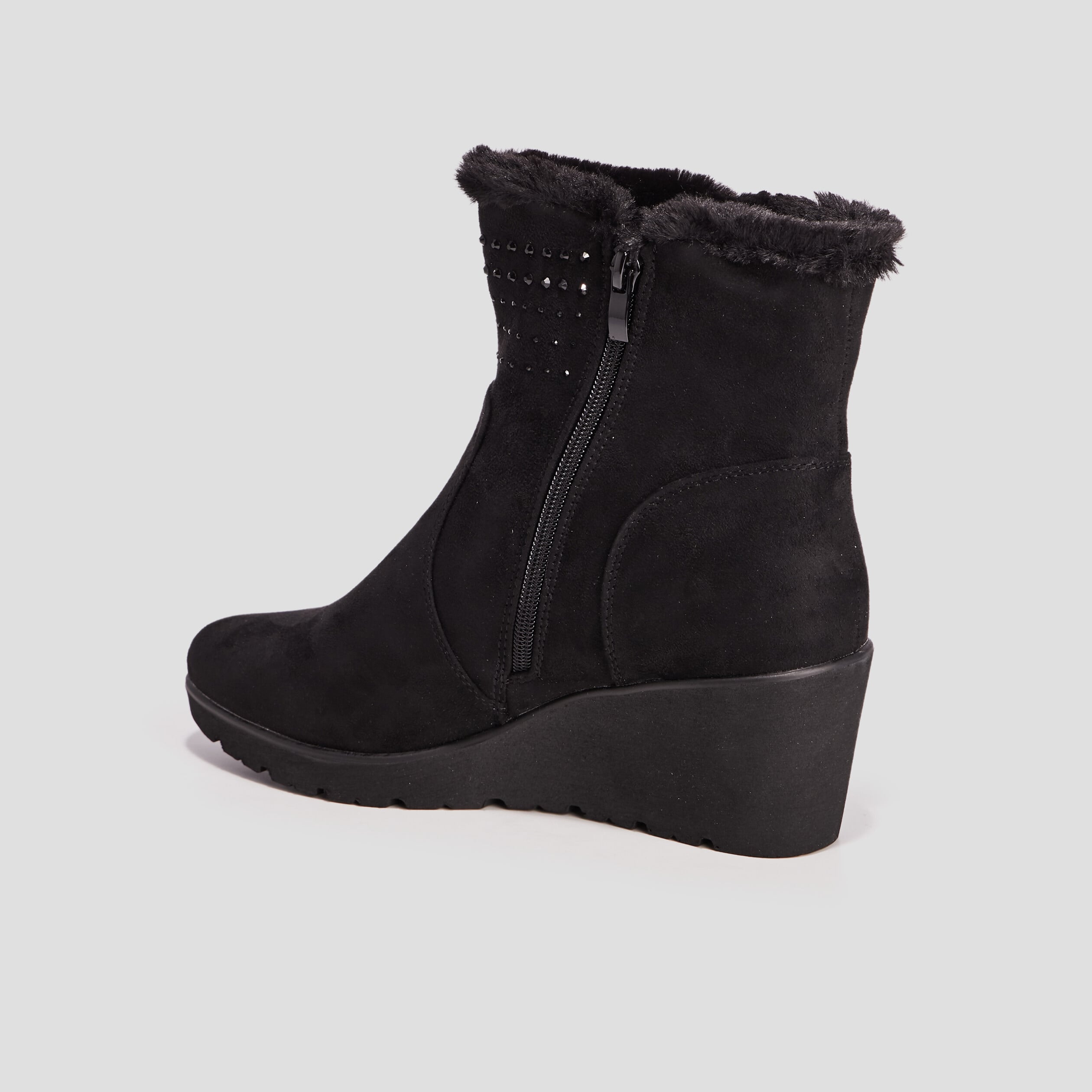 Bottines compens&eacute;es pied large noir femme