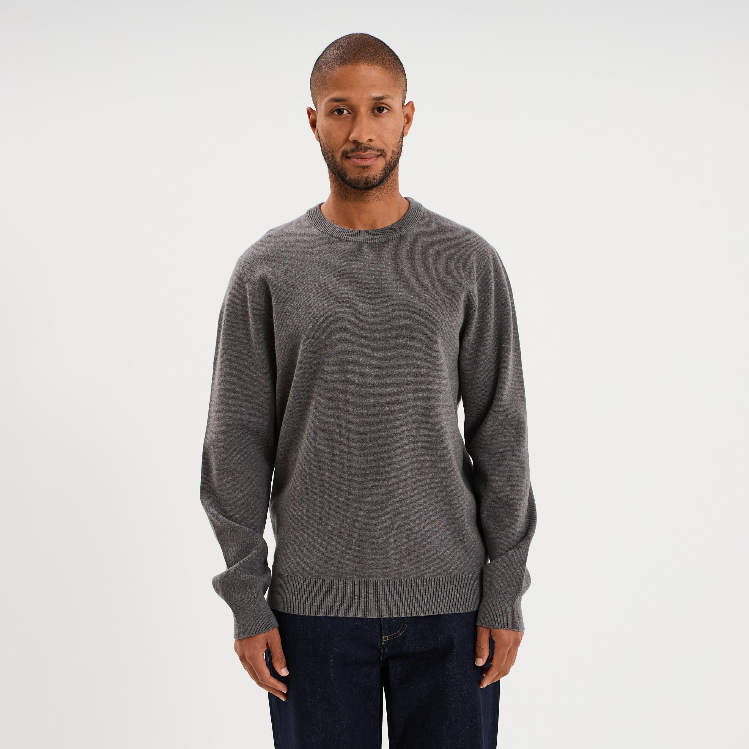 Pull col rond manches longues gris homme