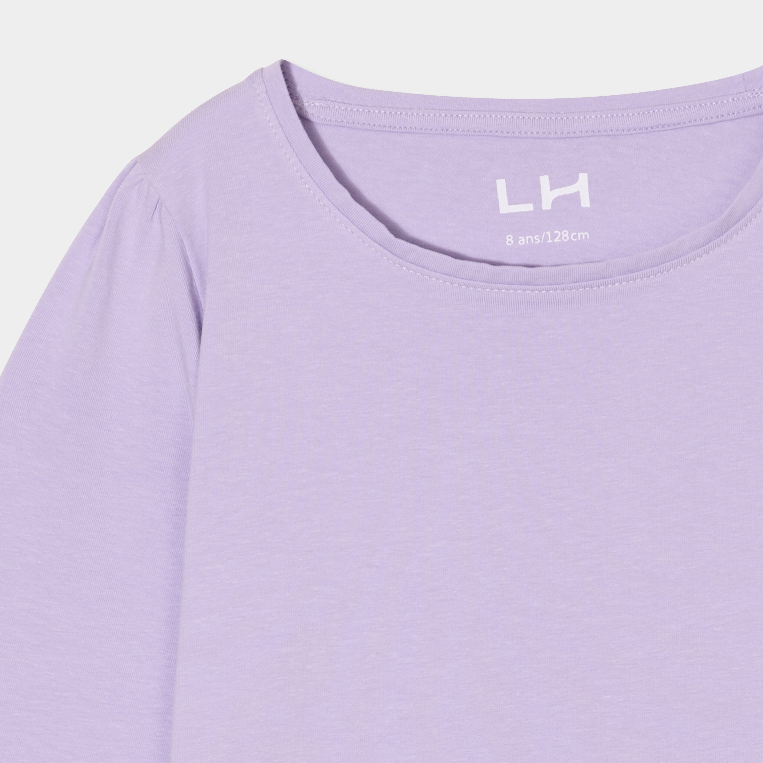 t shirt coton manches longues a fronces mauve fille T-shirt coton manches longues à fronces mauve fille