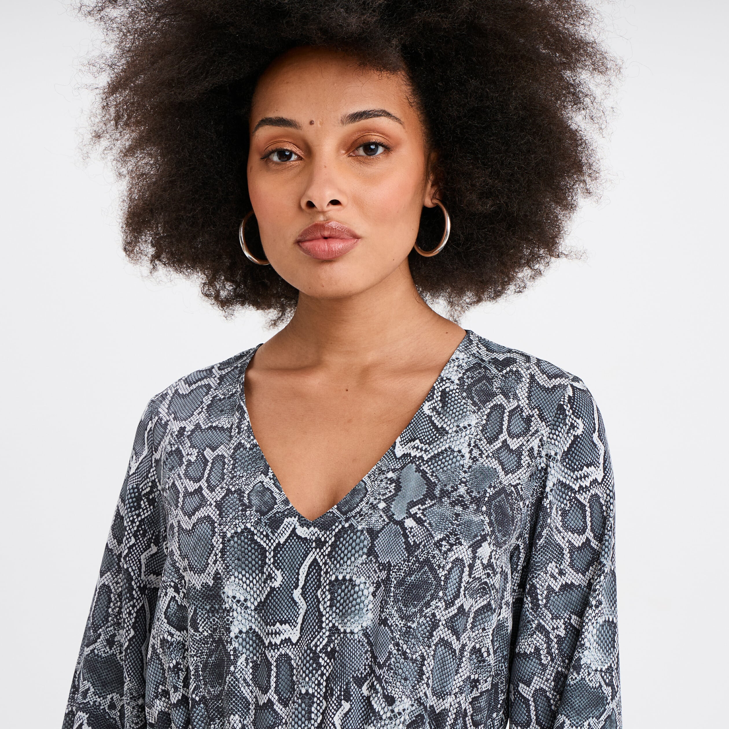 Robe longue fluide manches longues gris femme