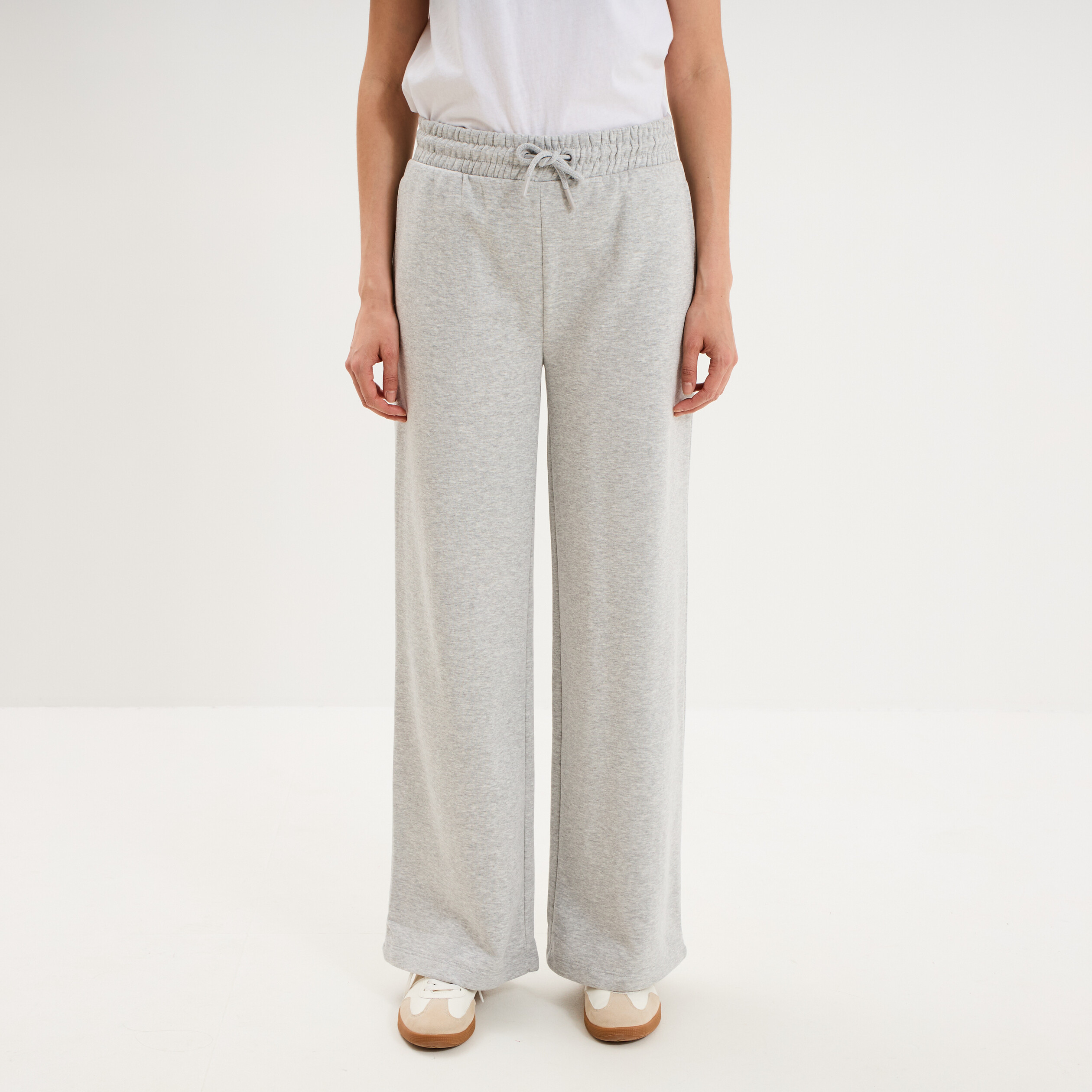 Pantalon de jogging molletonn&eacute; large gris clair femme