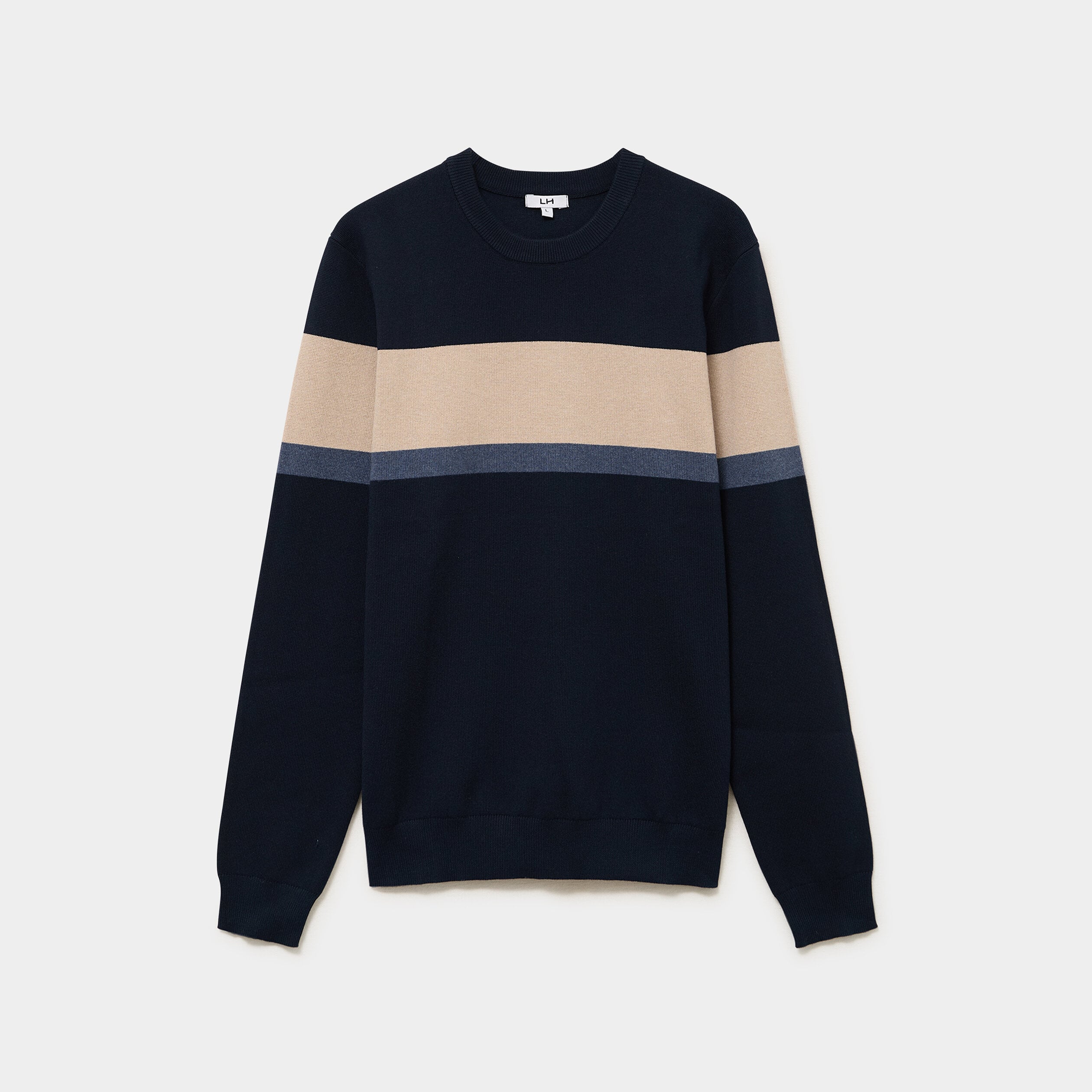 Pull col rond manches longues bleu marine homme