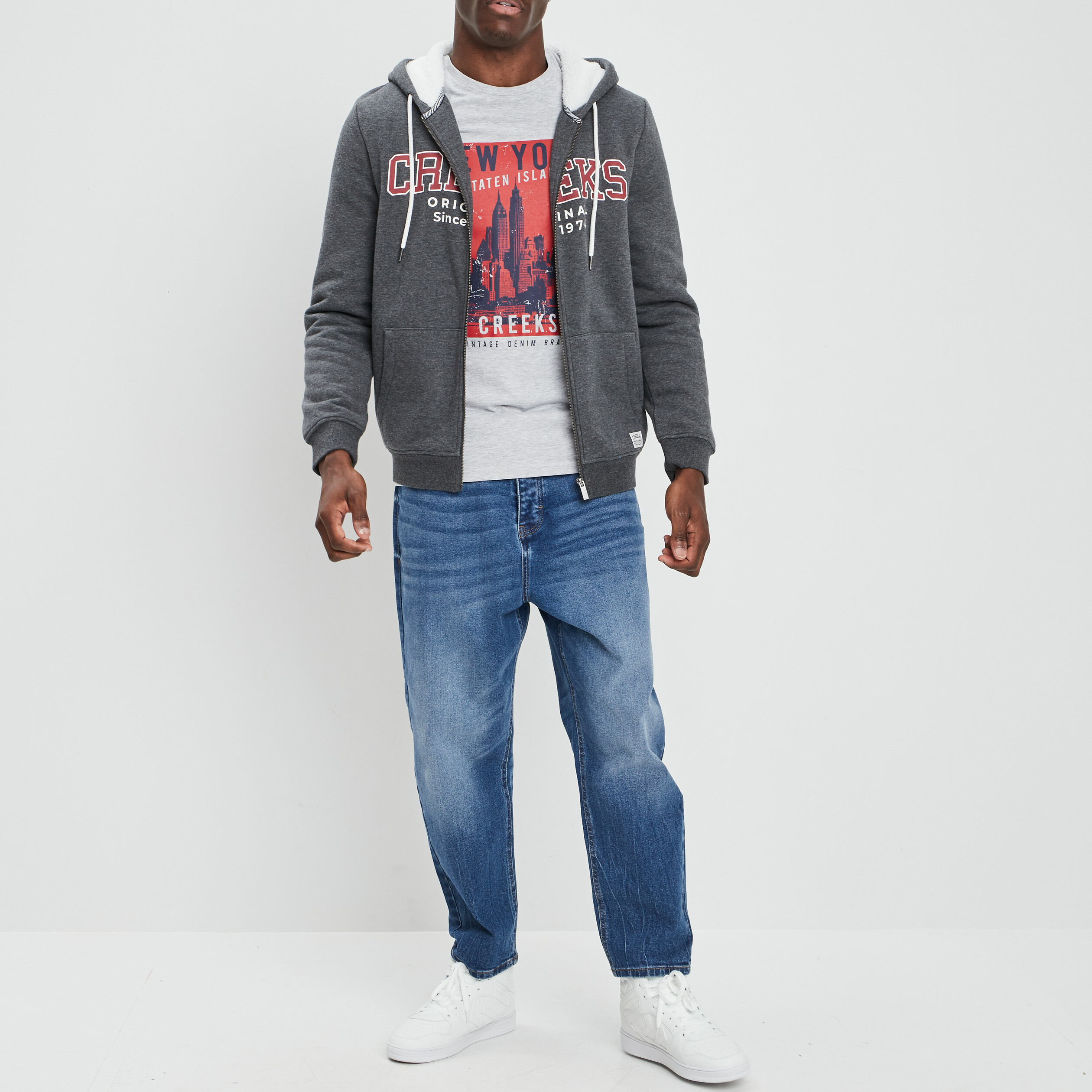 Sweat zippé à capuche Creeks gris foncé homme