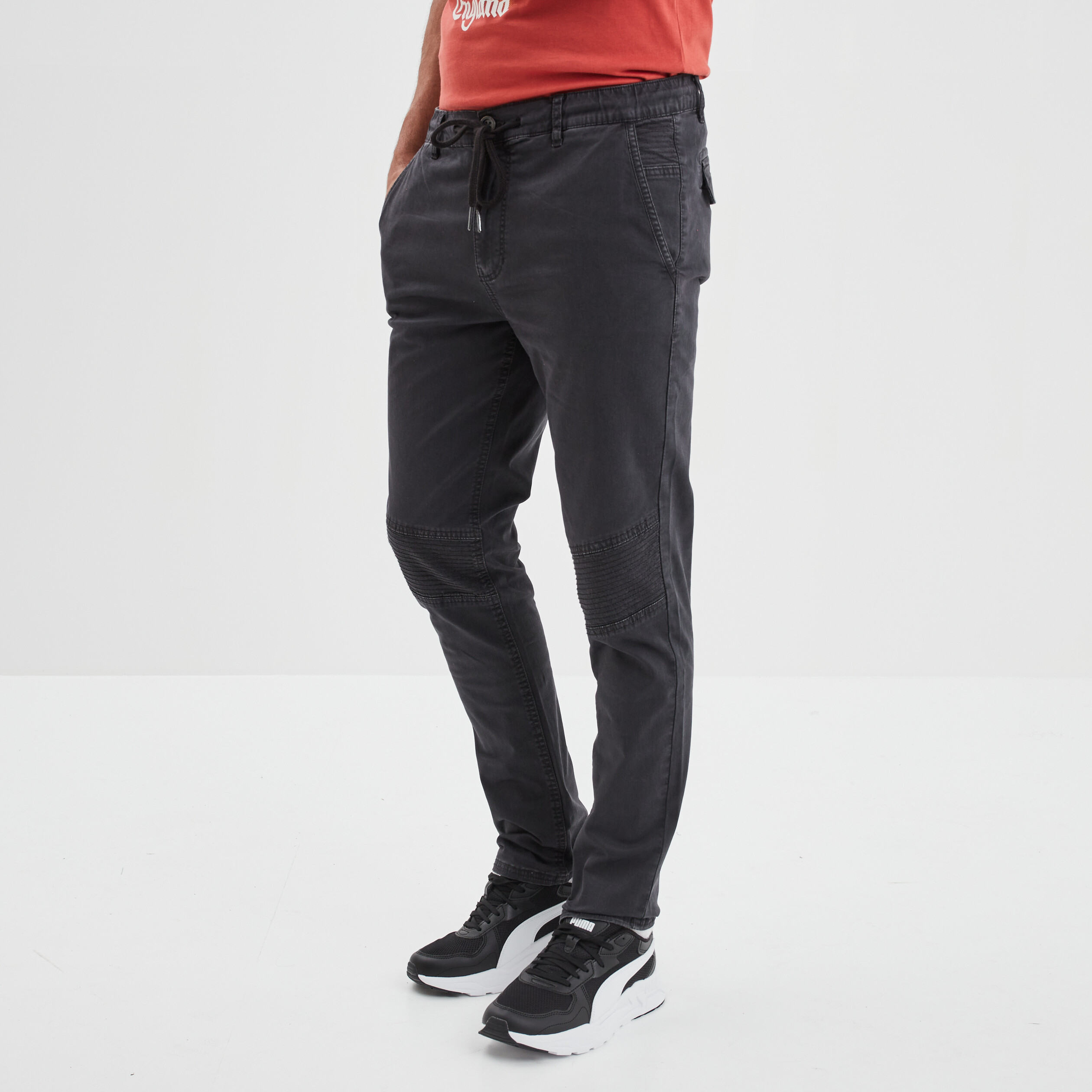 Pantalon slim en lin gris foncé & noir, pour homme Made in Turkey