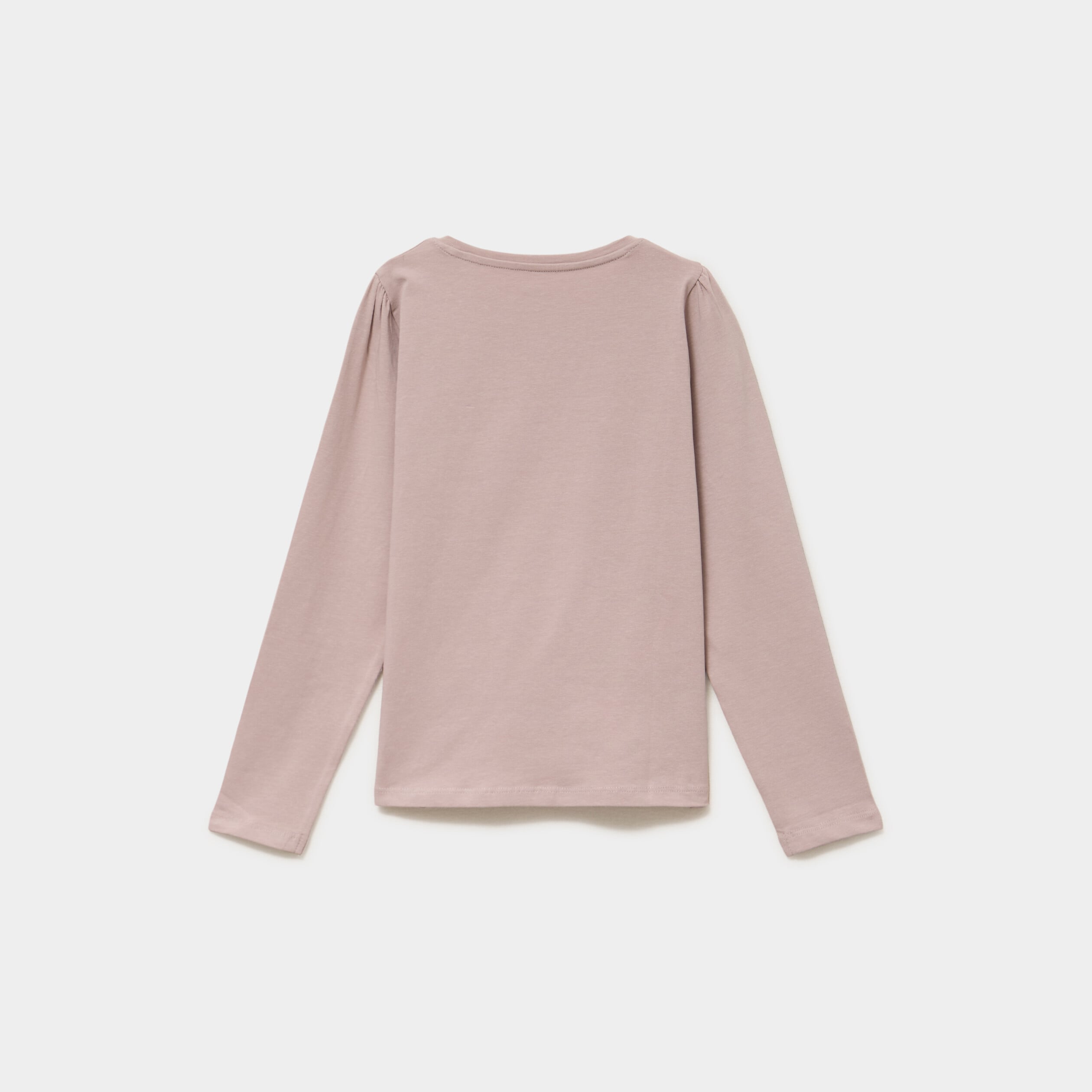 T-shirt coton manches longues &agrave; fronces marron clair fille