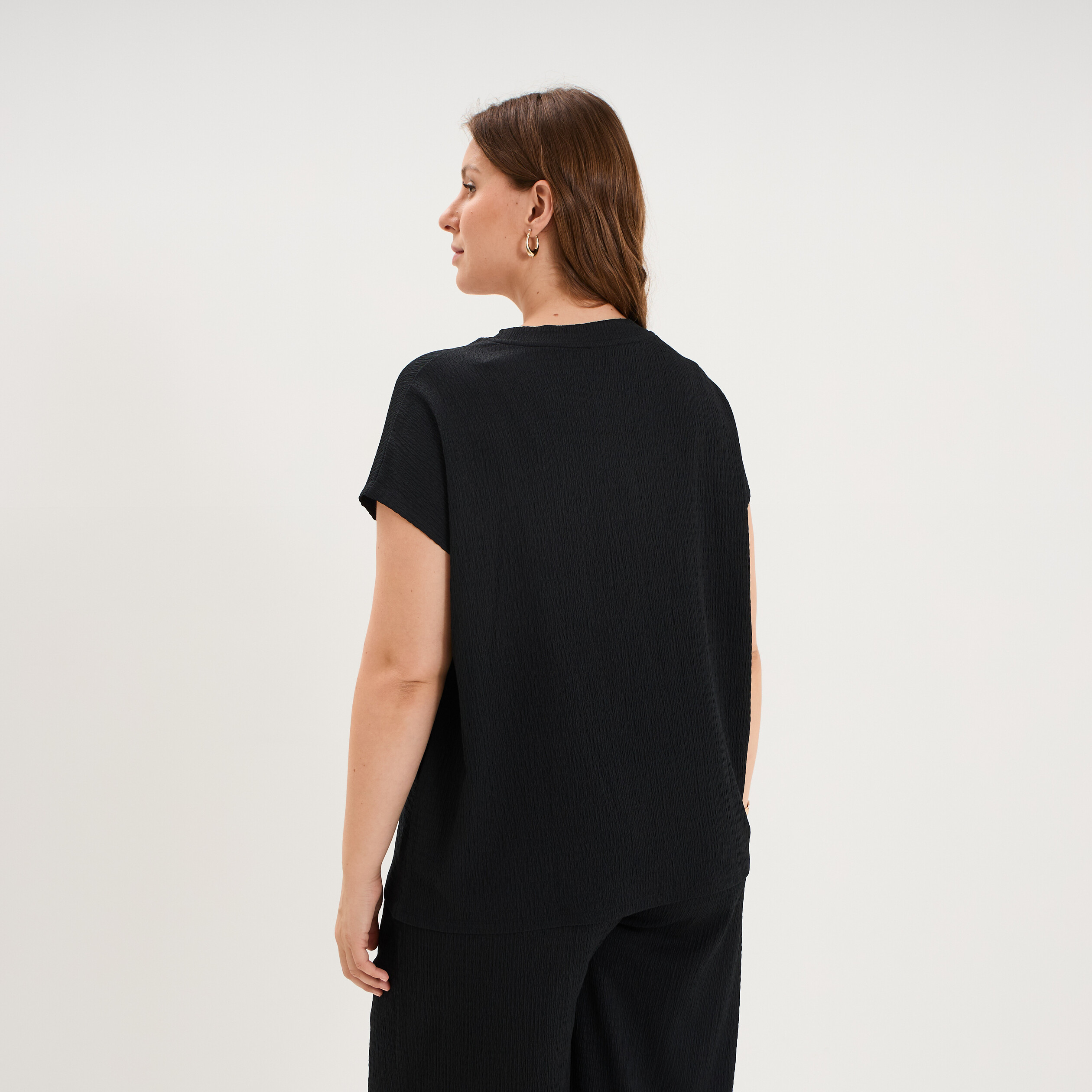 T-shirt manches courtes gaze de coton noir femme grande taille