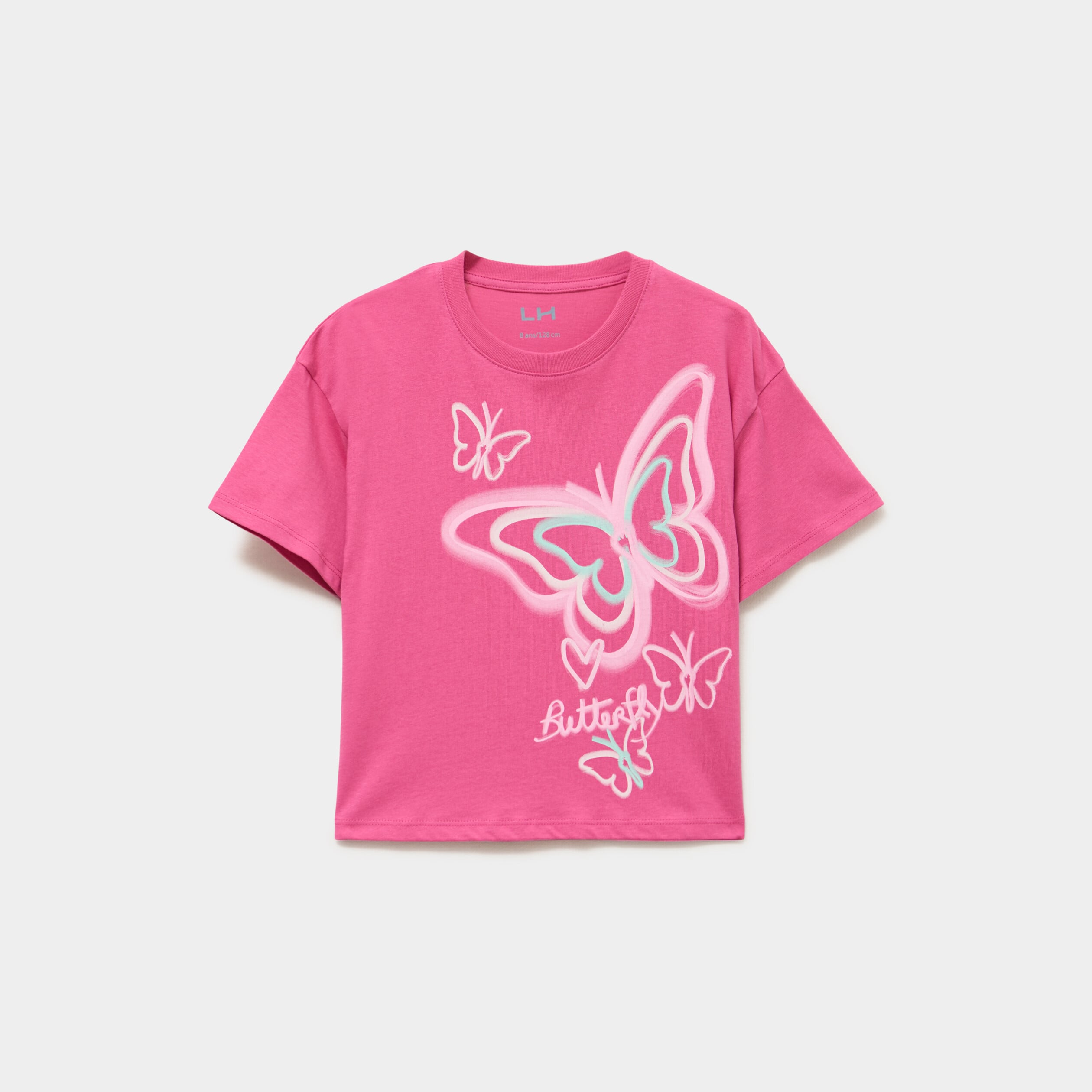T-shirt manches courtes coton rose fushia fille