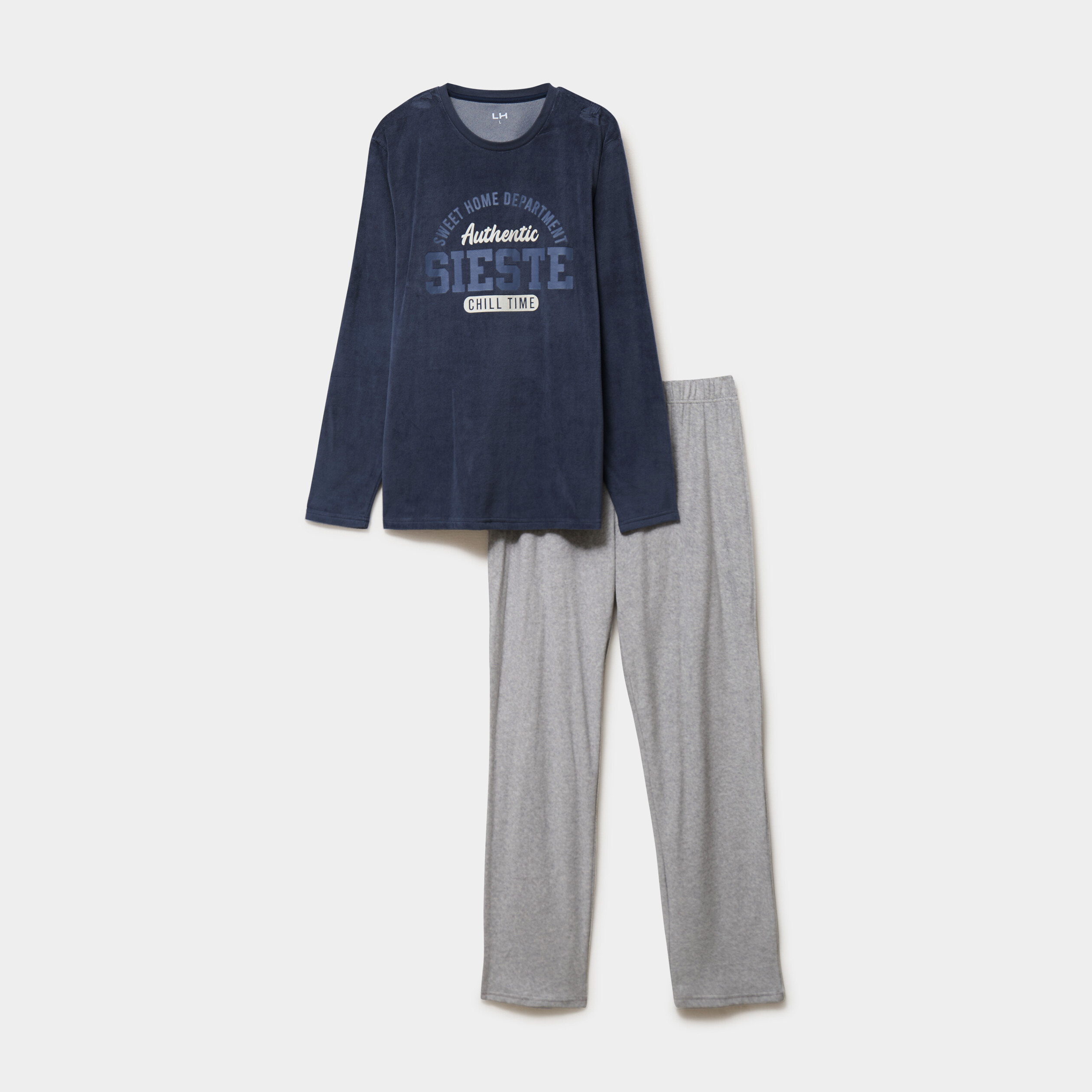 Ensemble pyjama velours t-shirt pantalon bleu homme