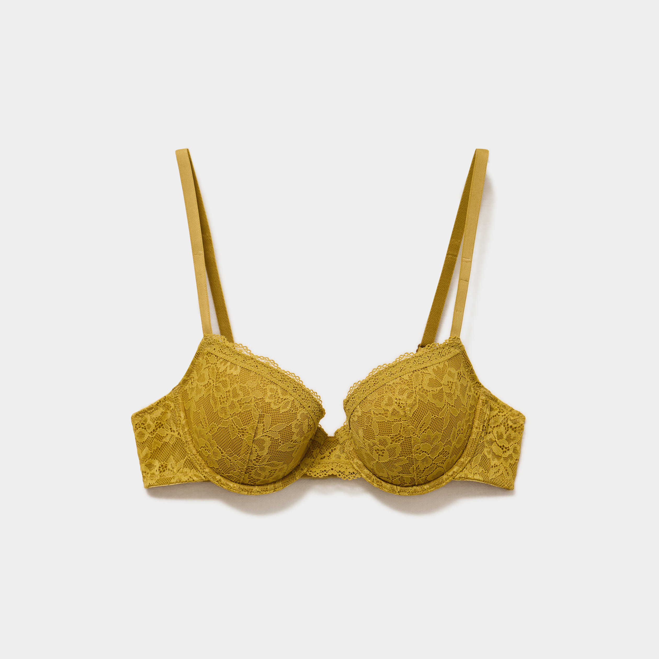 Soutien-gorge corbeille padd&eacute; dentelle vert olive femme