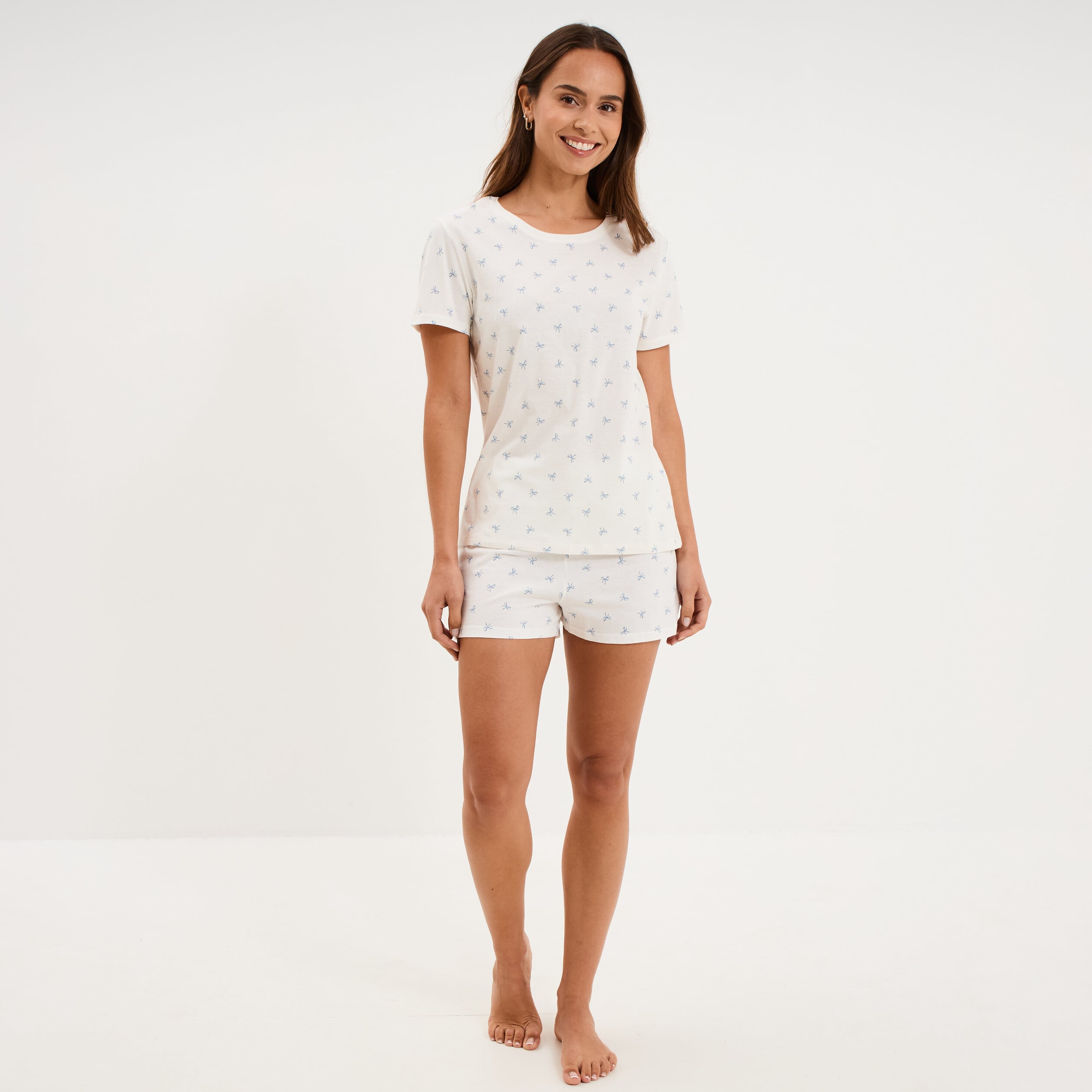 Ensemble pyjama short t-shirt coton ecru femme