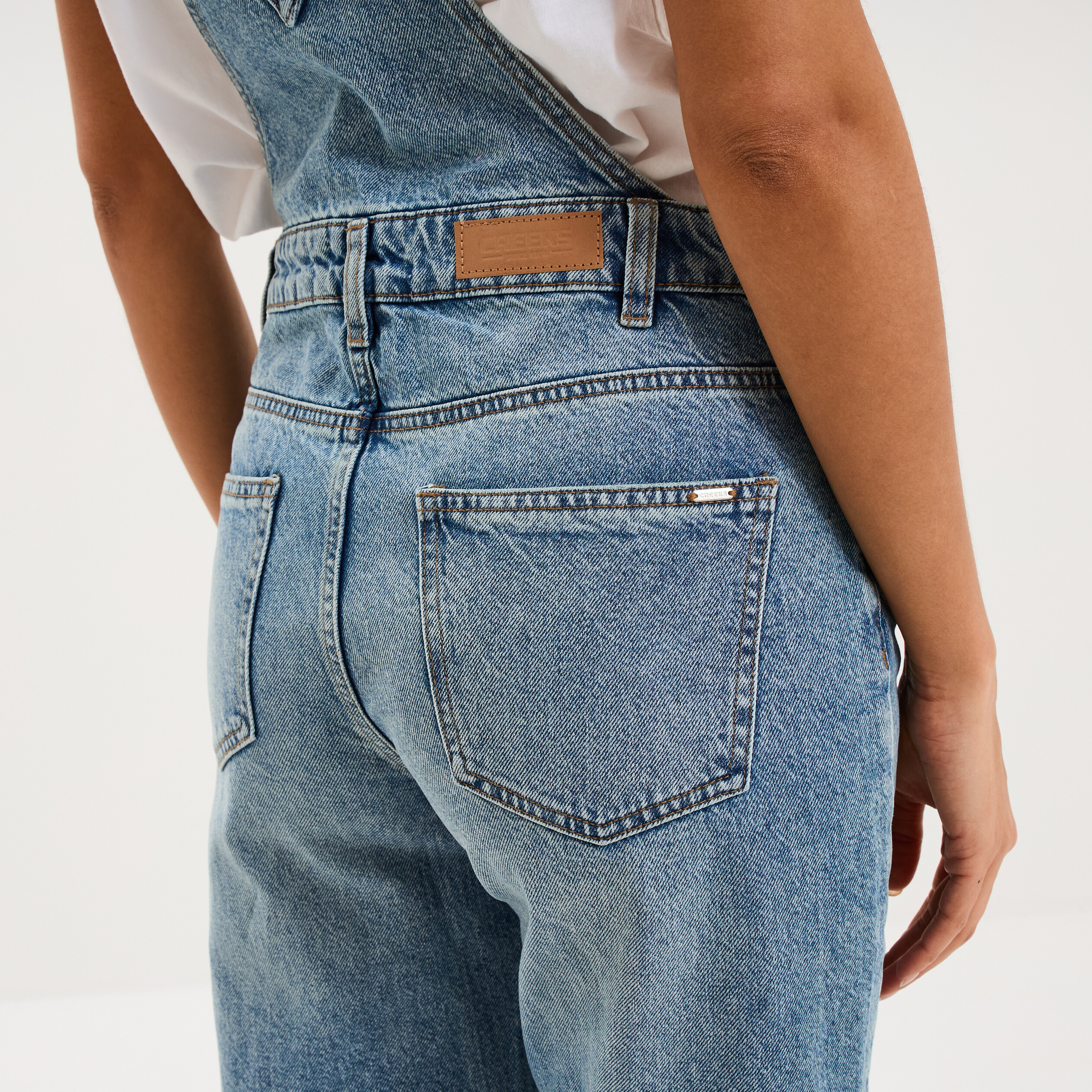 Salopette en jean jambe large coton denim double stone femme