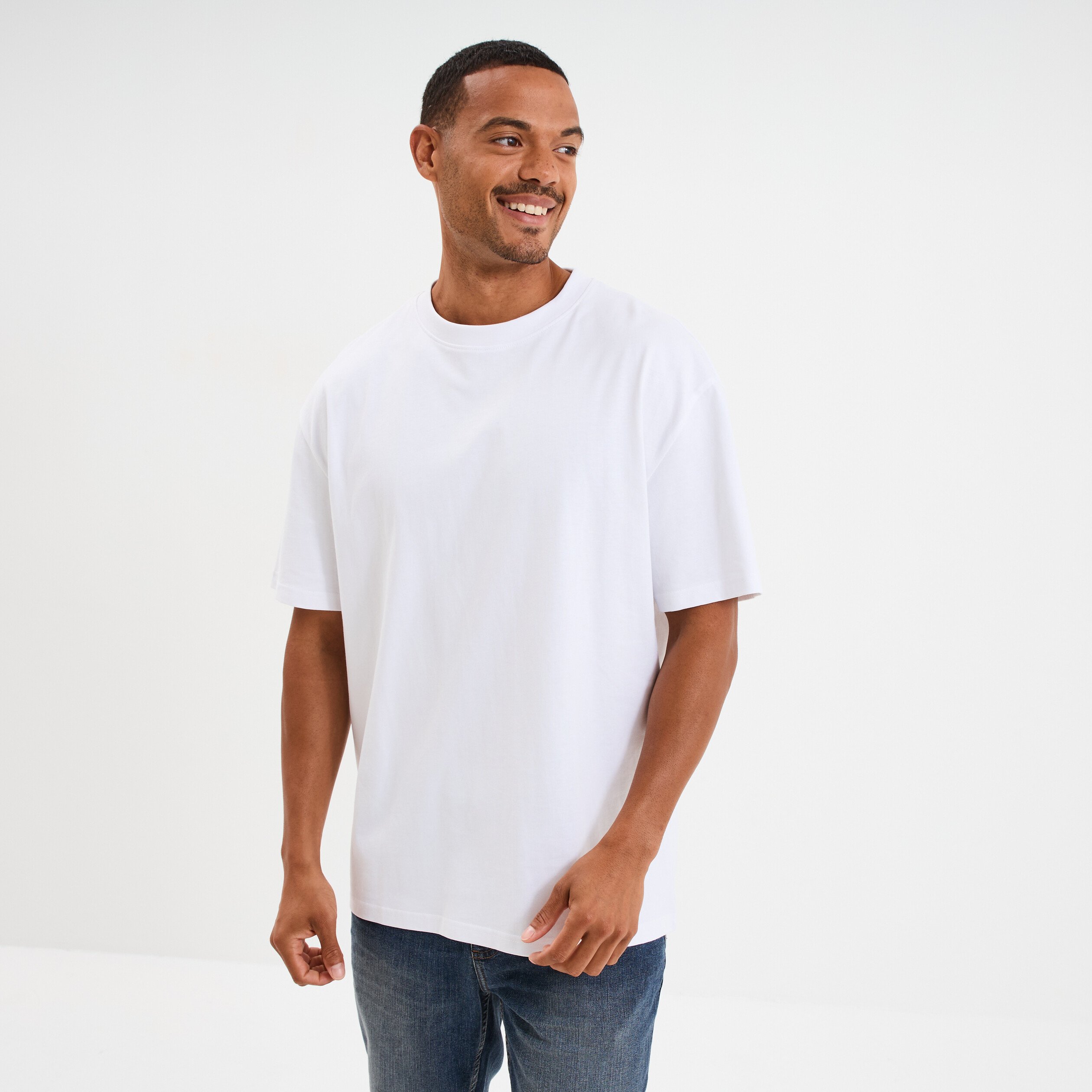t shirt col rond manches courtes coton blanc homme T-shirt col rond manches courtes coton blanc homme