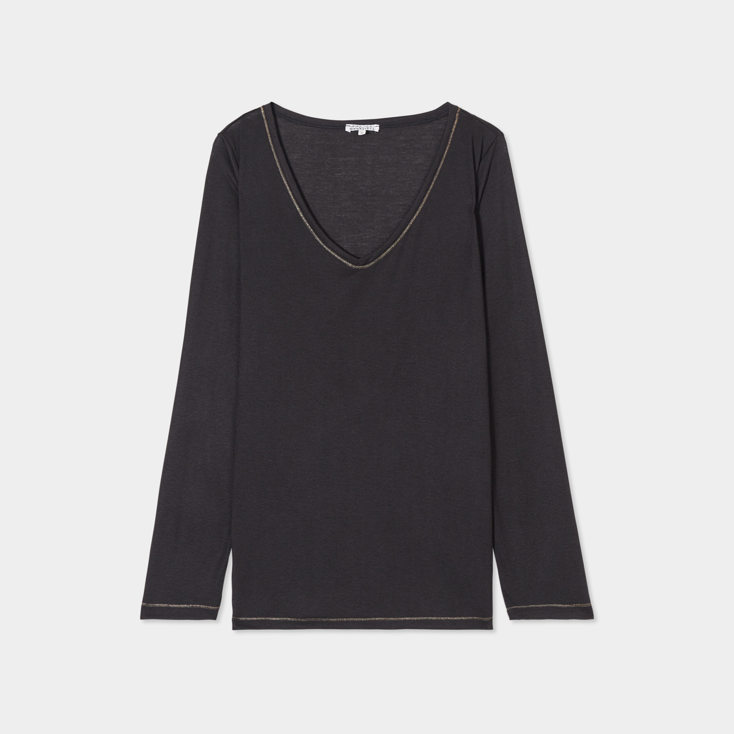 t shirt col en v manches longues noir femmegt T-shirt col en V manches longues noir femme grande taille
