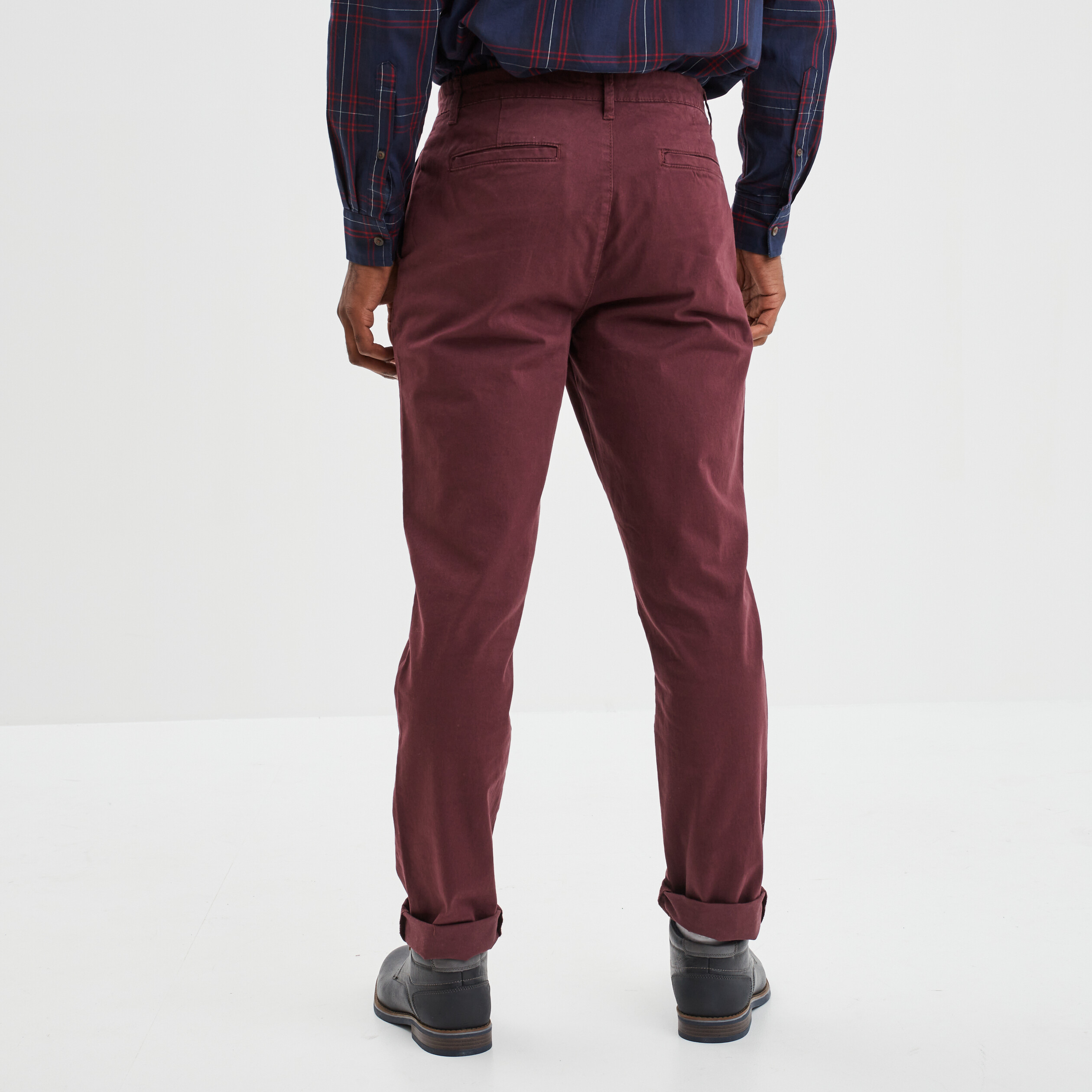 pantalon chino droit stretch retrousse prune homme Pantalon chino droit stretch retroussé prune homme