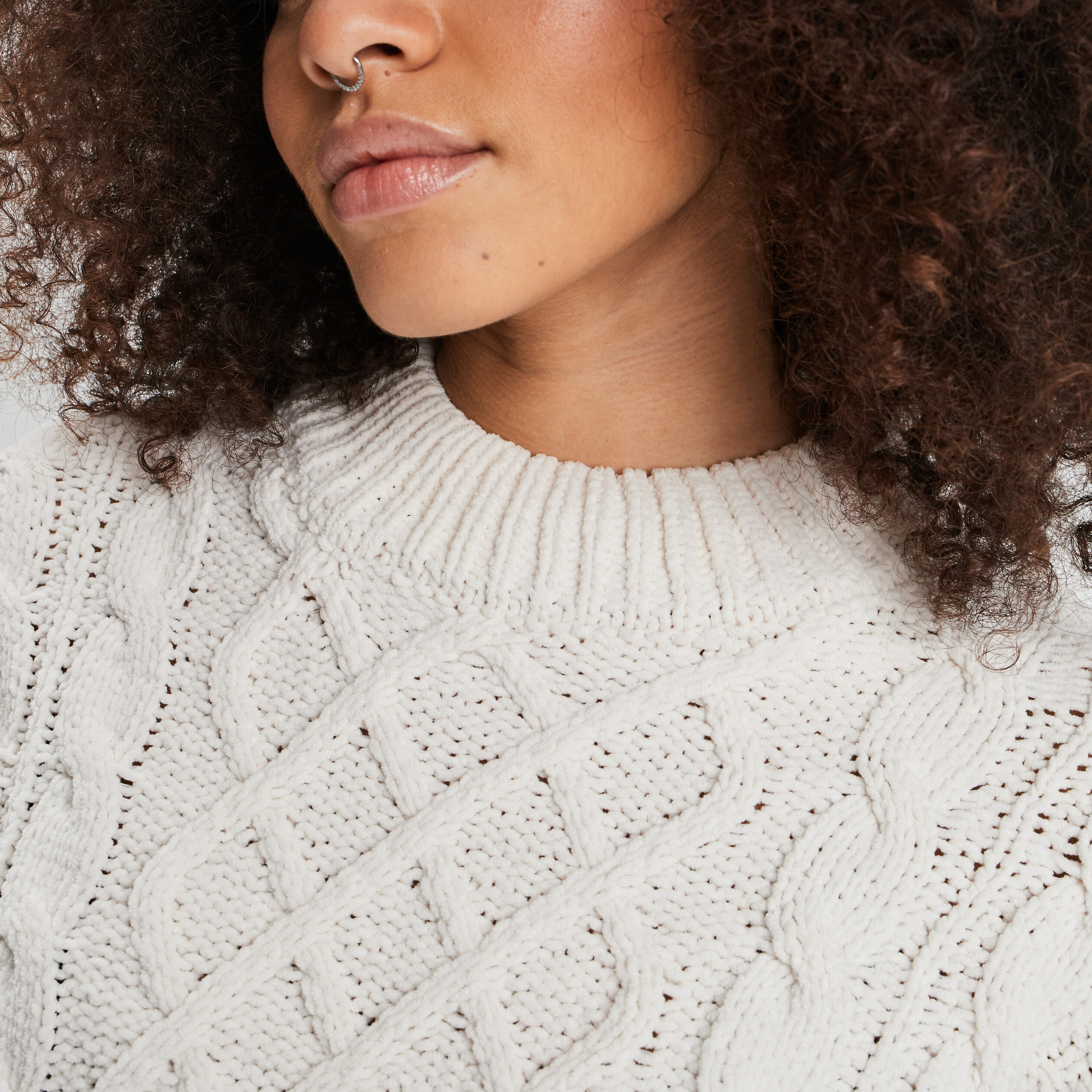 Pull avec torsades ivoire femme