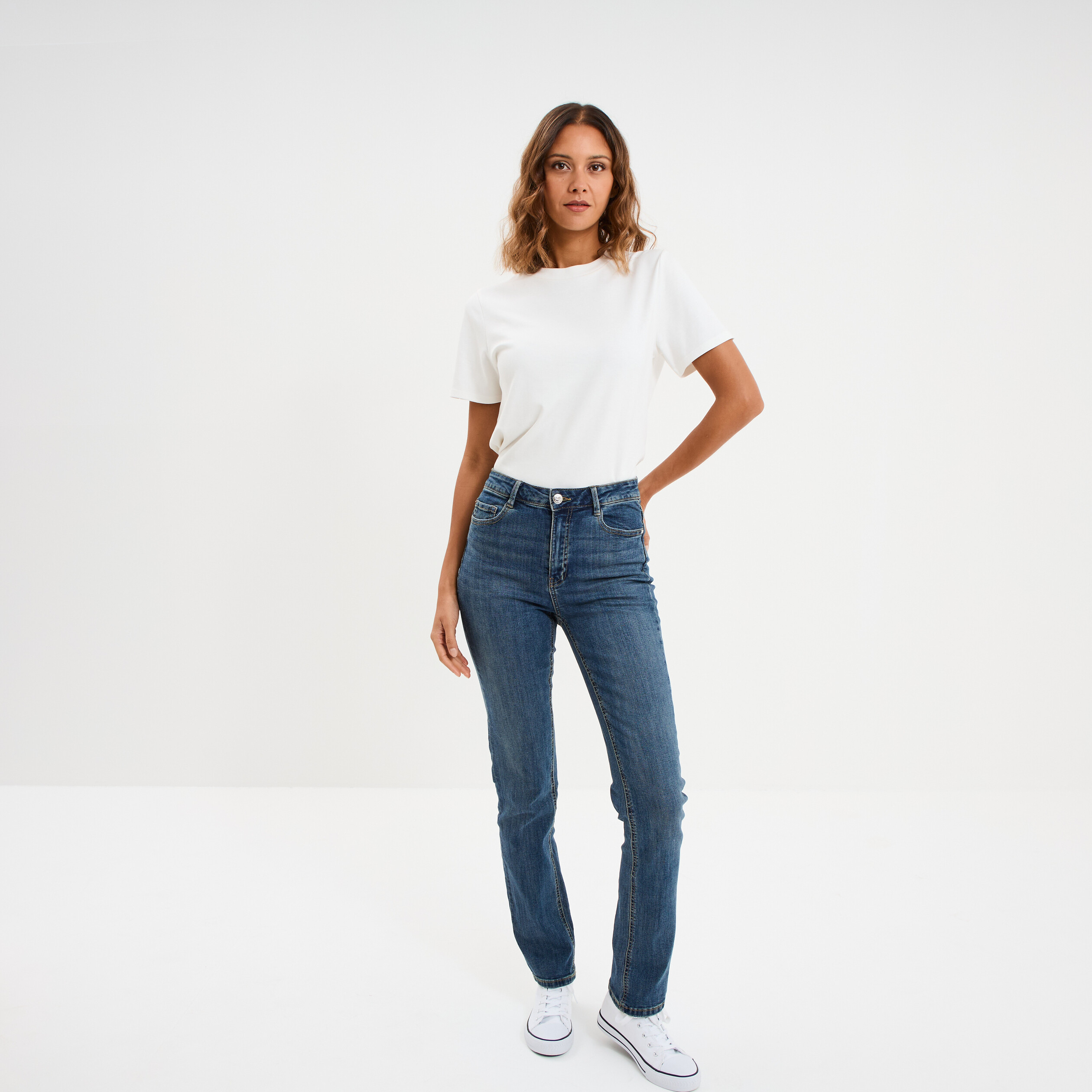 Jeans regular poches coton Creeks denim dirty femme La Halle