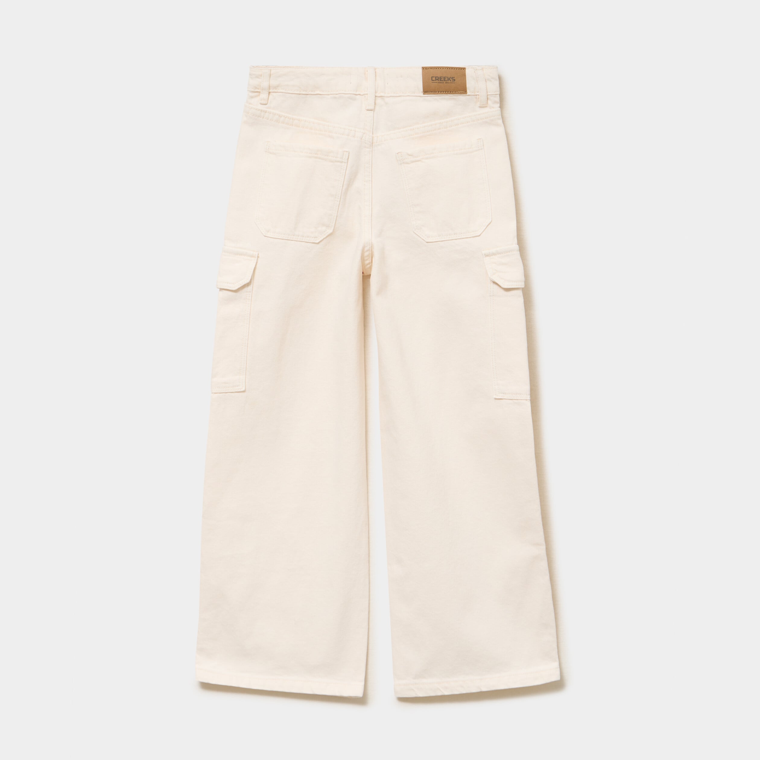 Pantalon large battle poches &agrave; rabat creme fille