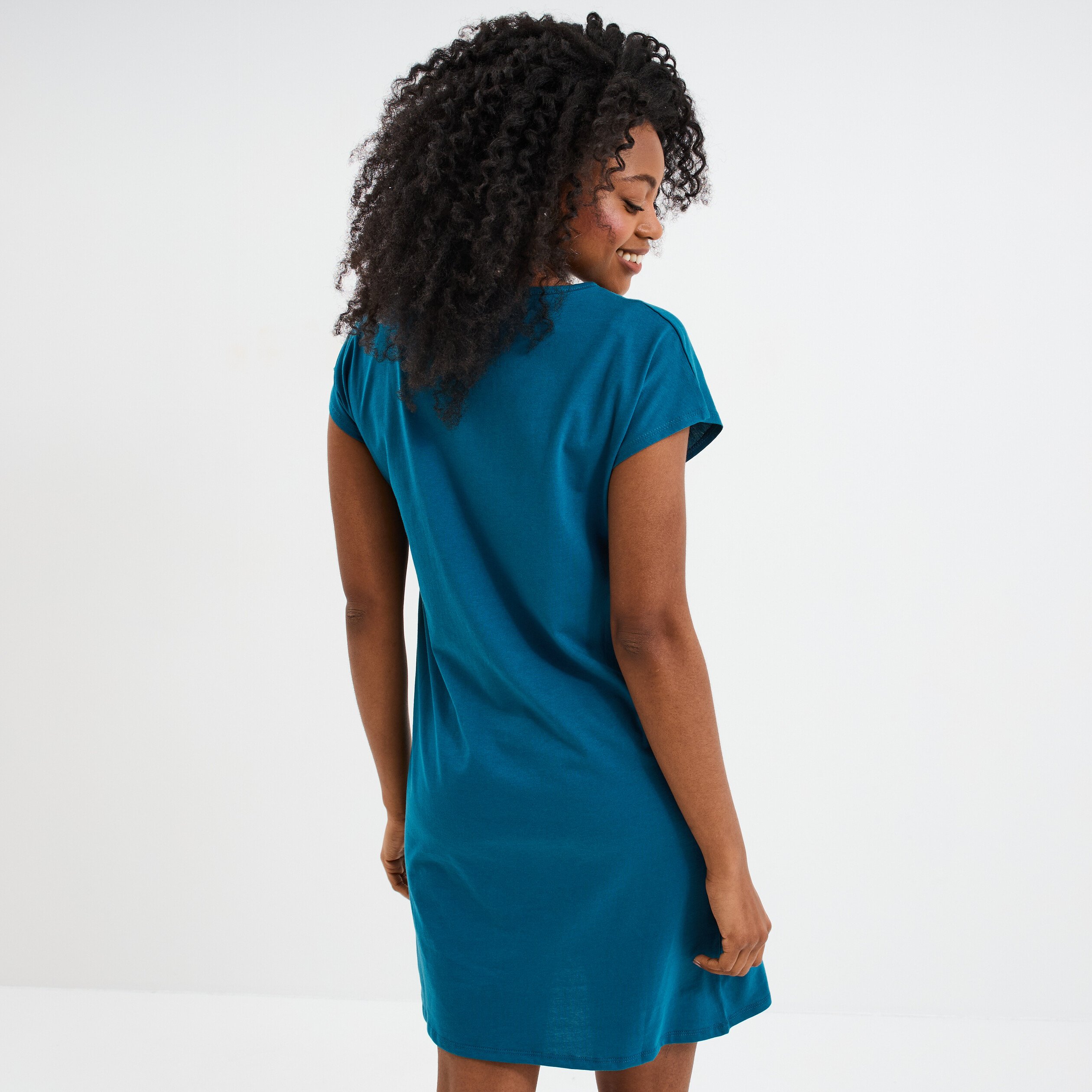 chemise de nuit courte col rond bleu canard femme Chemise de nuit courte col rond bleu canard femme