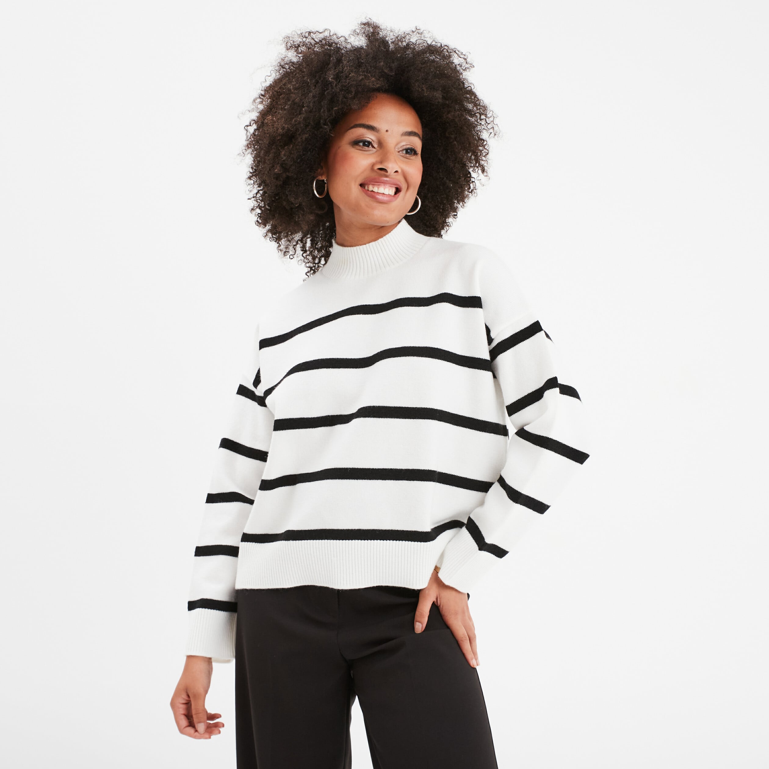 Pull col montant manches longues ecru femme