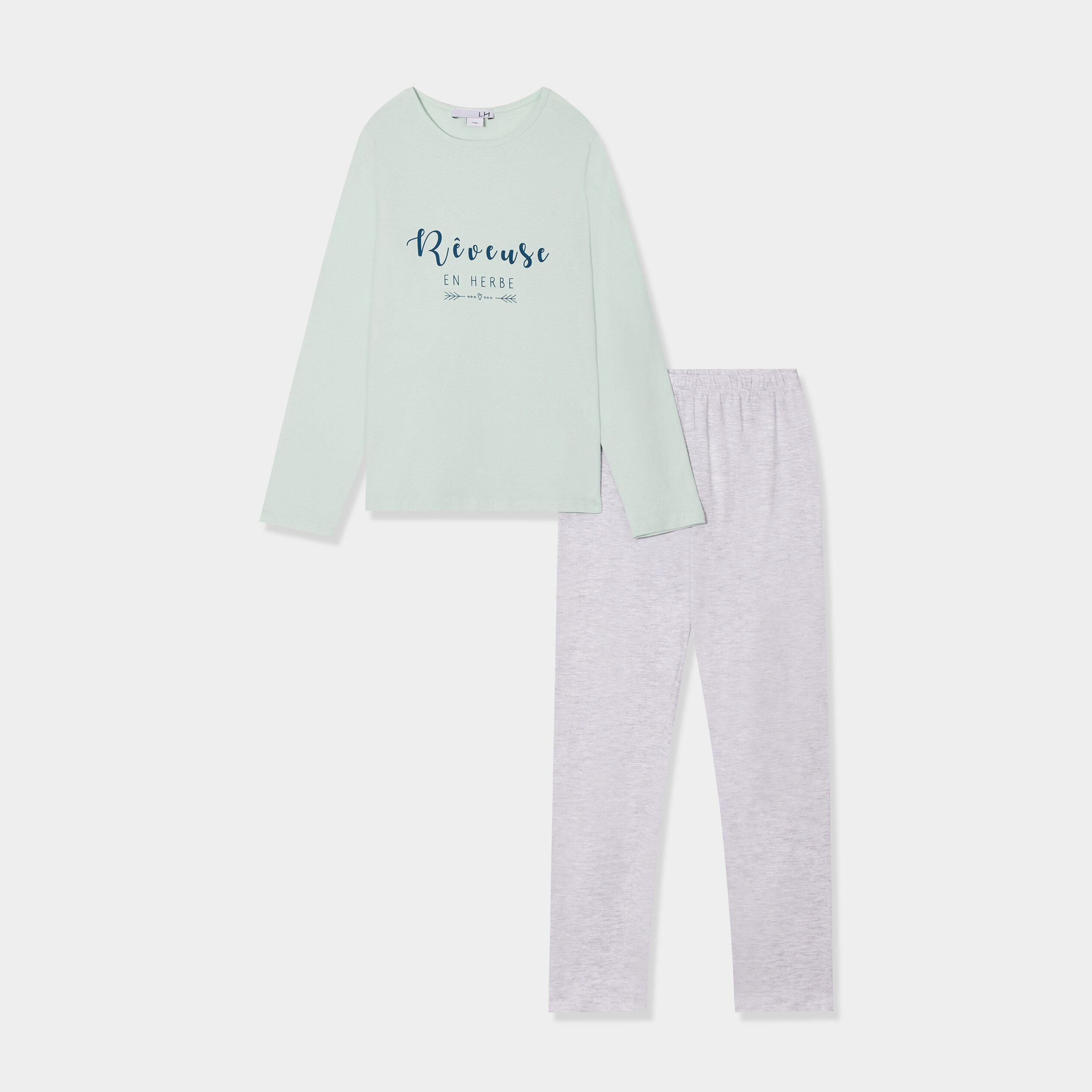 ensemble pyjama pantalon 2 pieces vert pastel fille Ensemble pyjama pantalon 2 pièces vert pastel fille