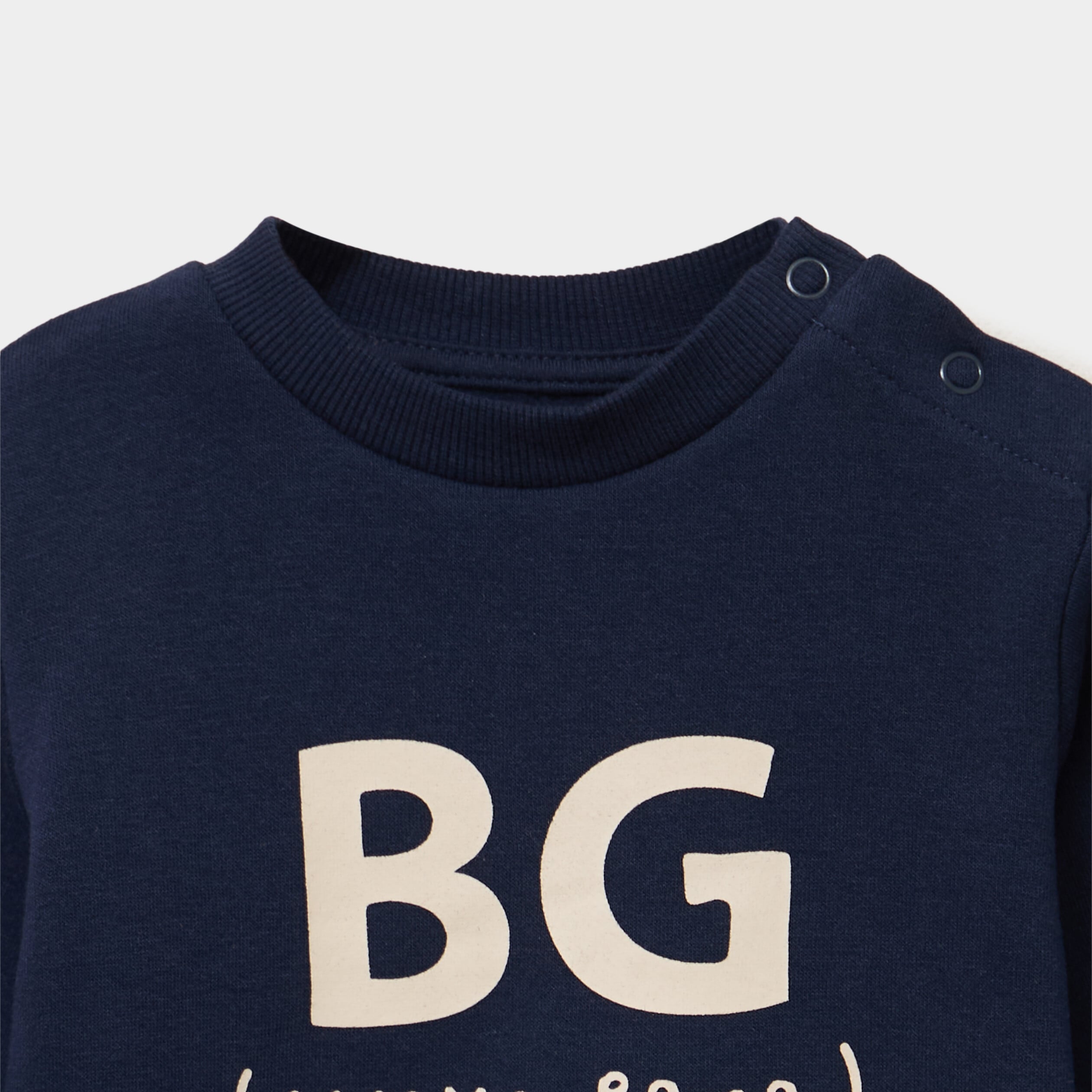 Sweat molletonn&eacute; &eacute;paule boutonn&eacute;e bleu marine b&eacute;b&eacute; gar&ccedil;on