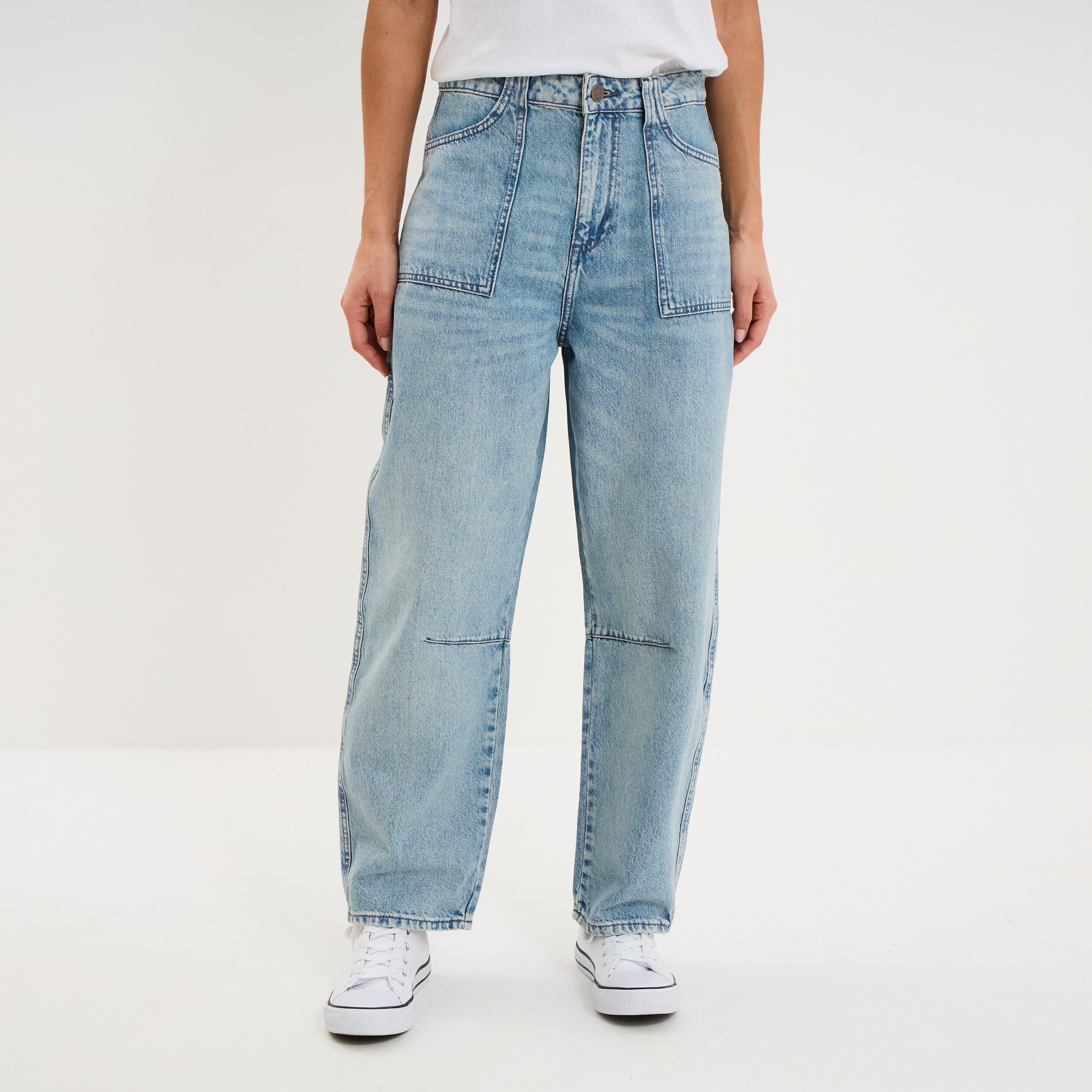 Jean balloon coton denim bleach femme
