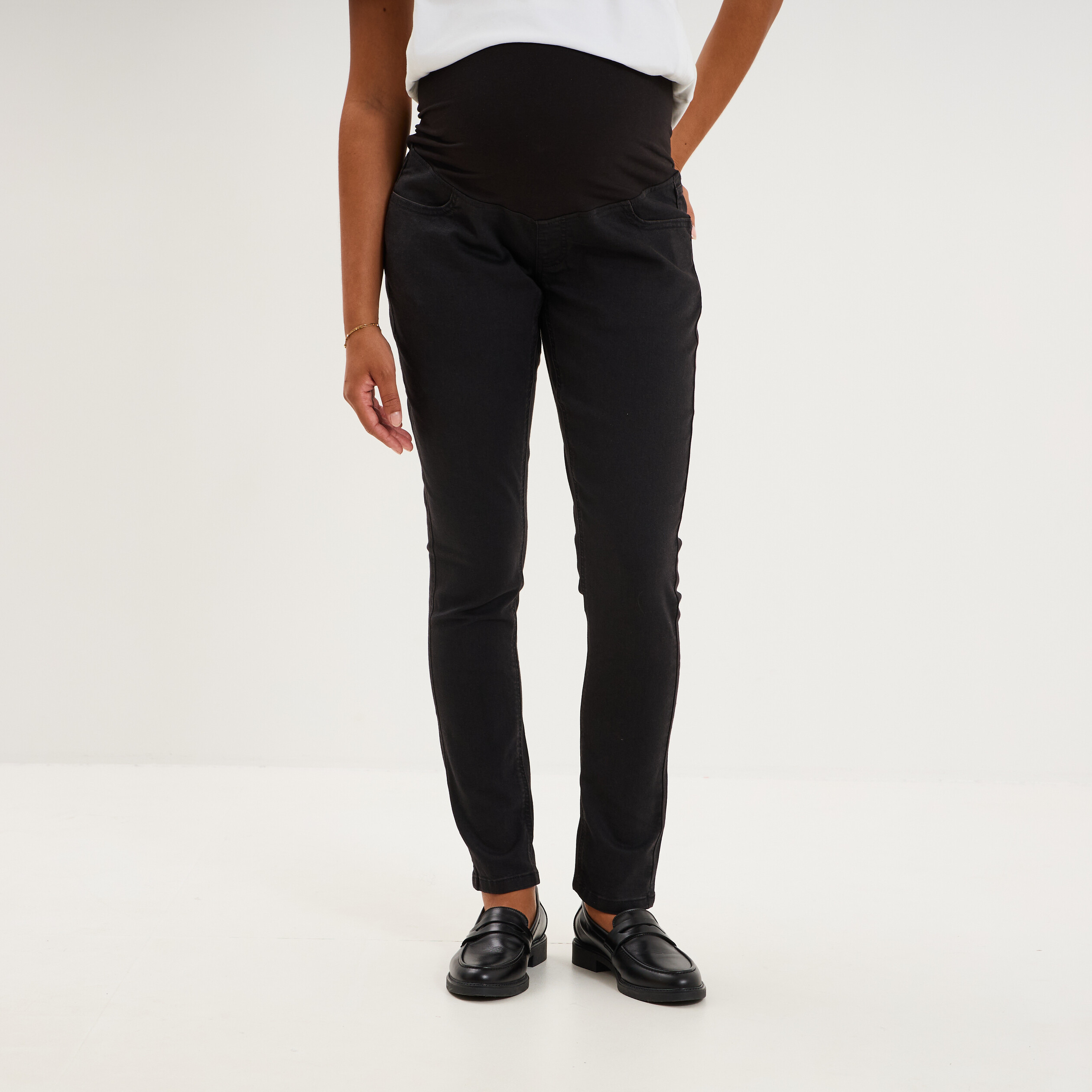 Jegging grossesse confort avec bandeau denim noir femme maternit&eacute;