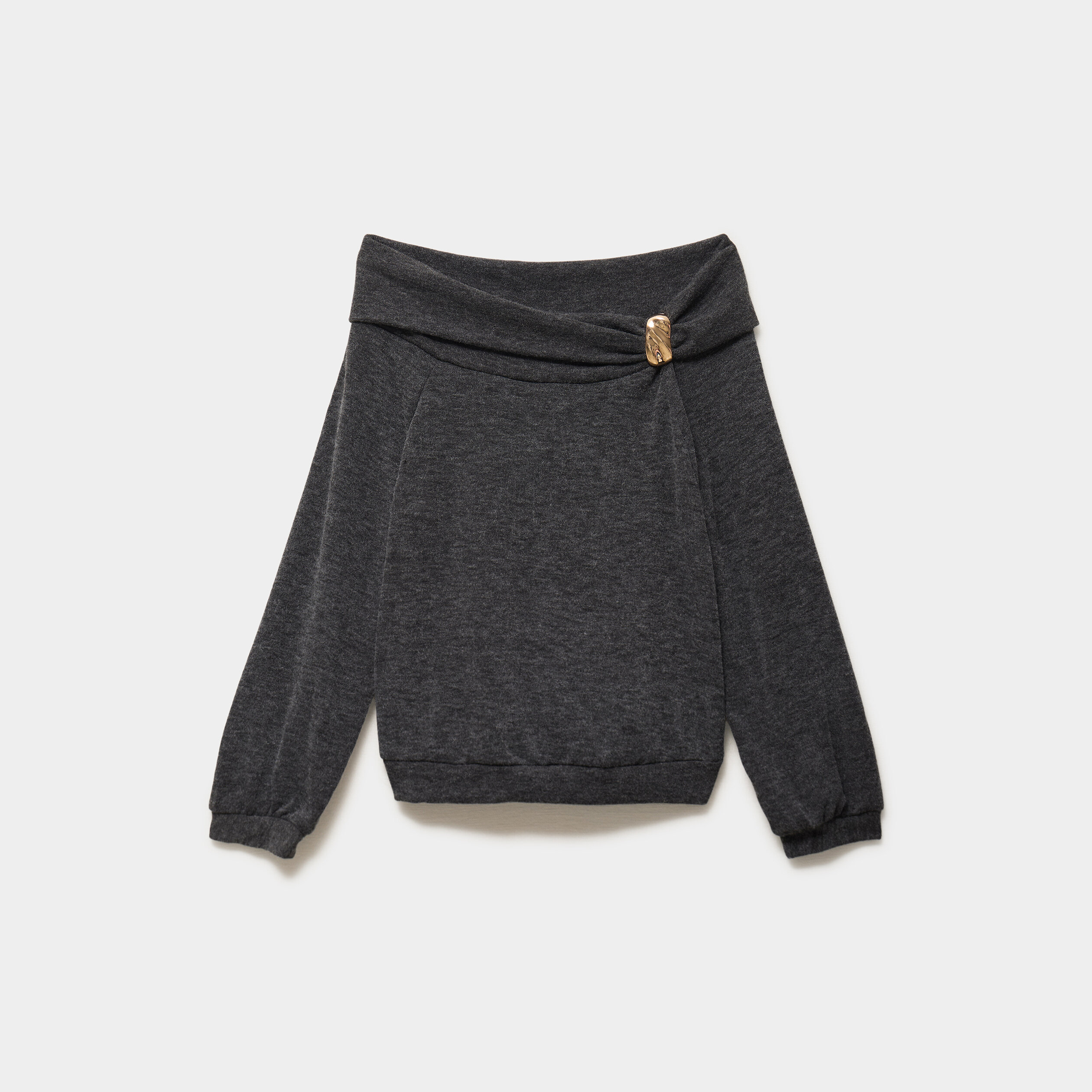 Pull encolure bateau manches longues gris femme