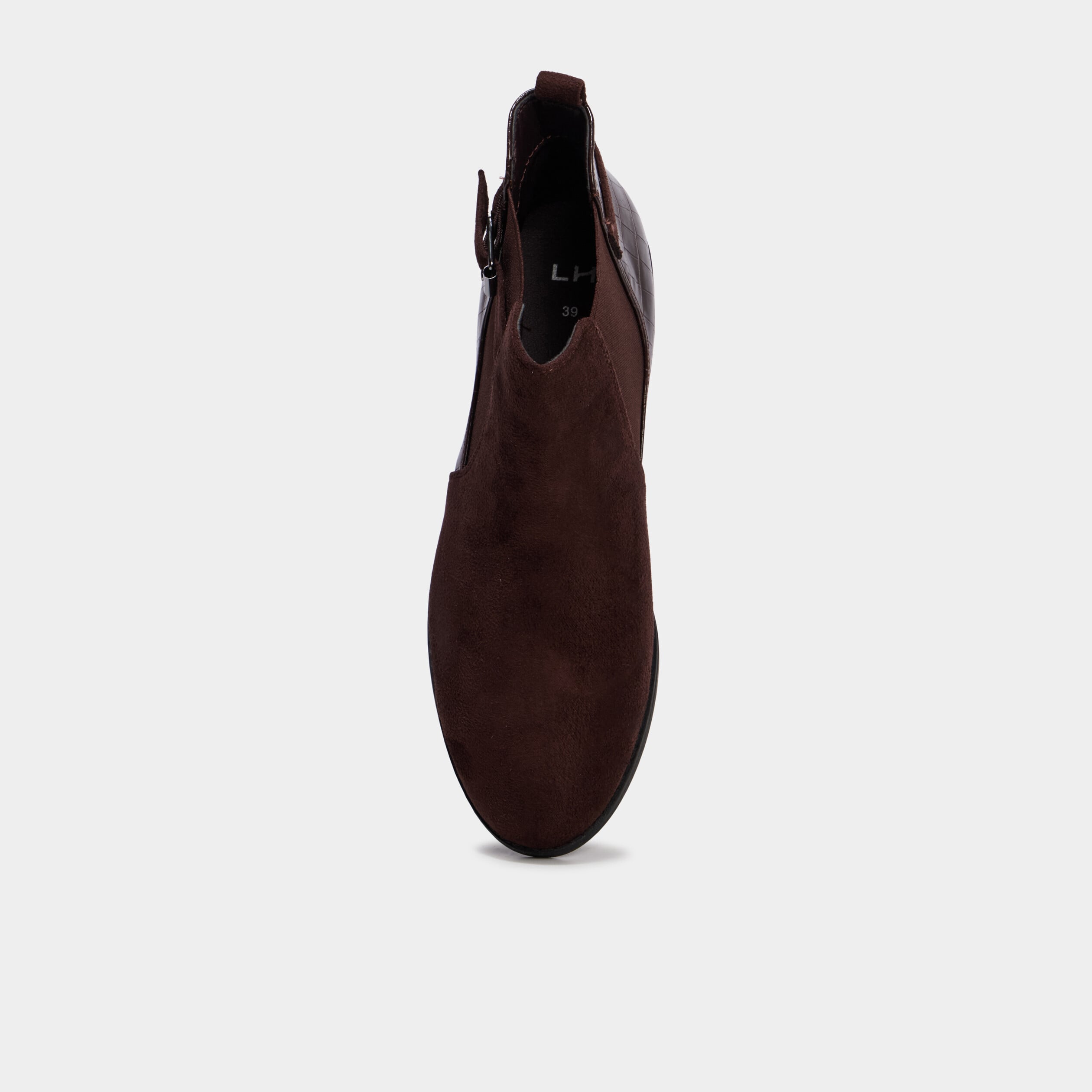 Boots &agrave; talons et boucles marron fonc&eacute; femme