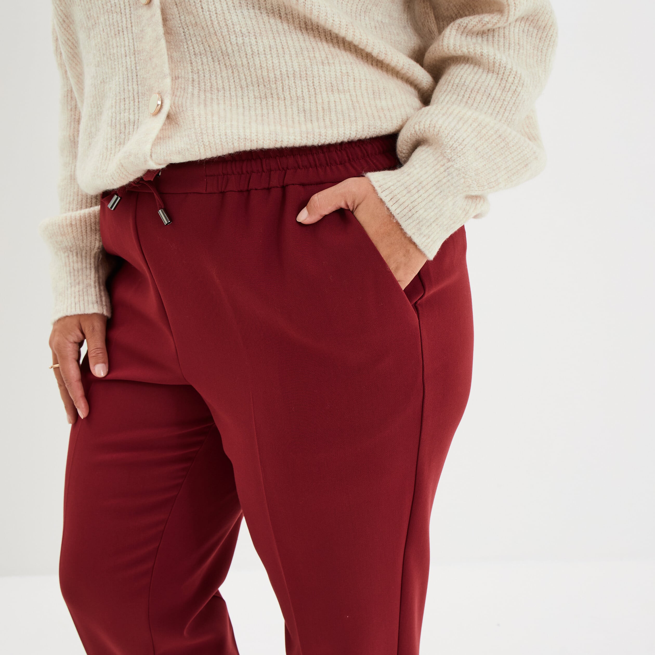 Pantalon city paperbag taille &eacute;lastiqu&eacute;e bordeaux femme grande taille