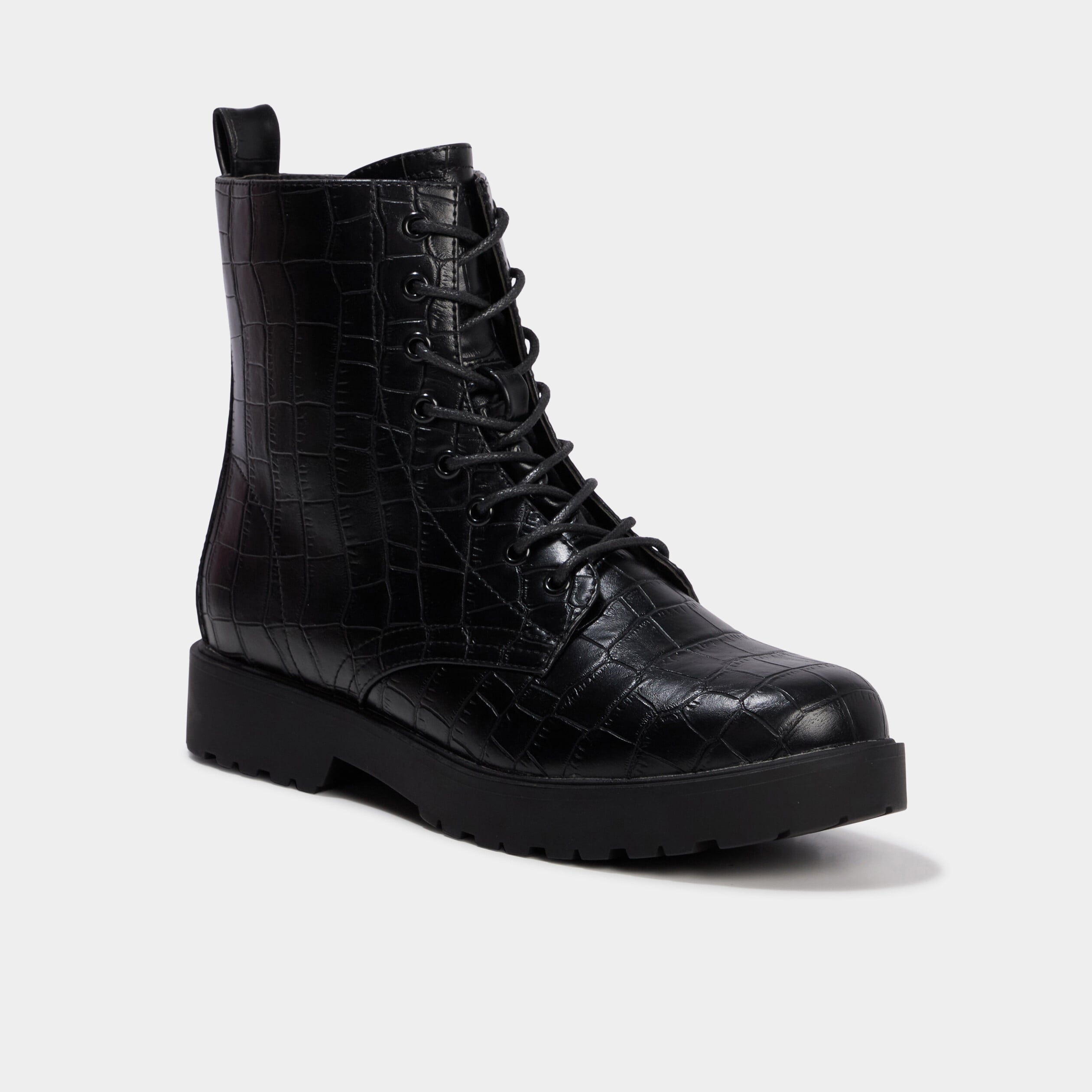 Boots plates zipp&eacute;es &agrave; lacets noir femme