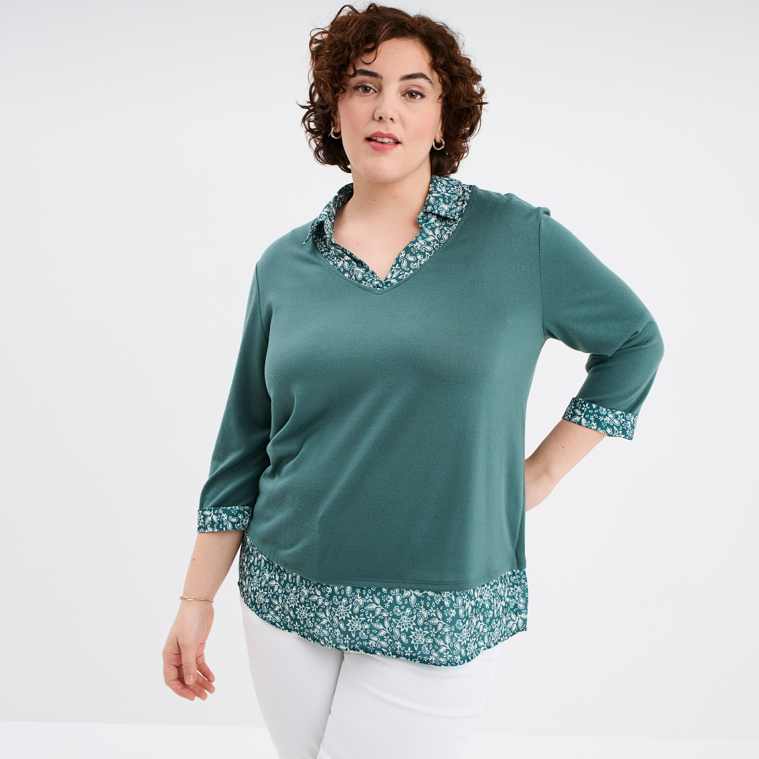 Vêtements Pull Avec Col Chemise IntÃ©grÃ© Femme Grège Doux Pull