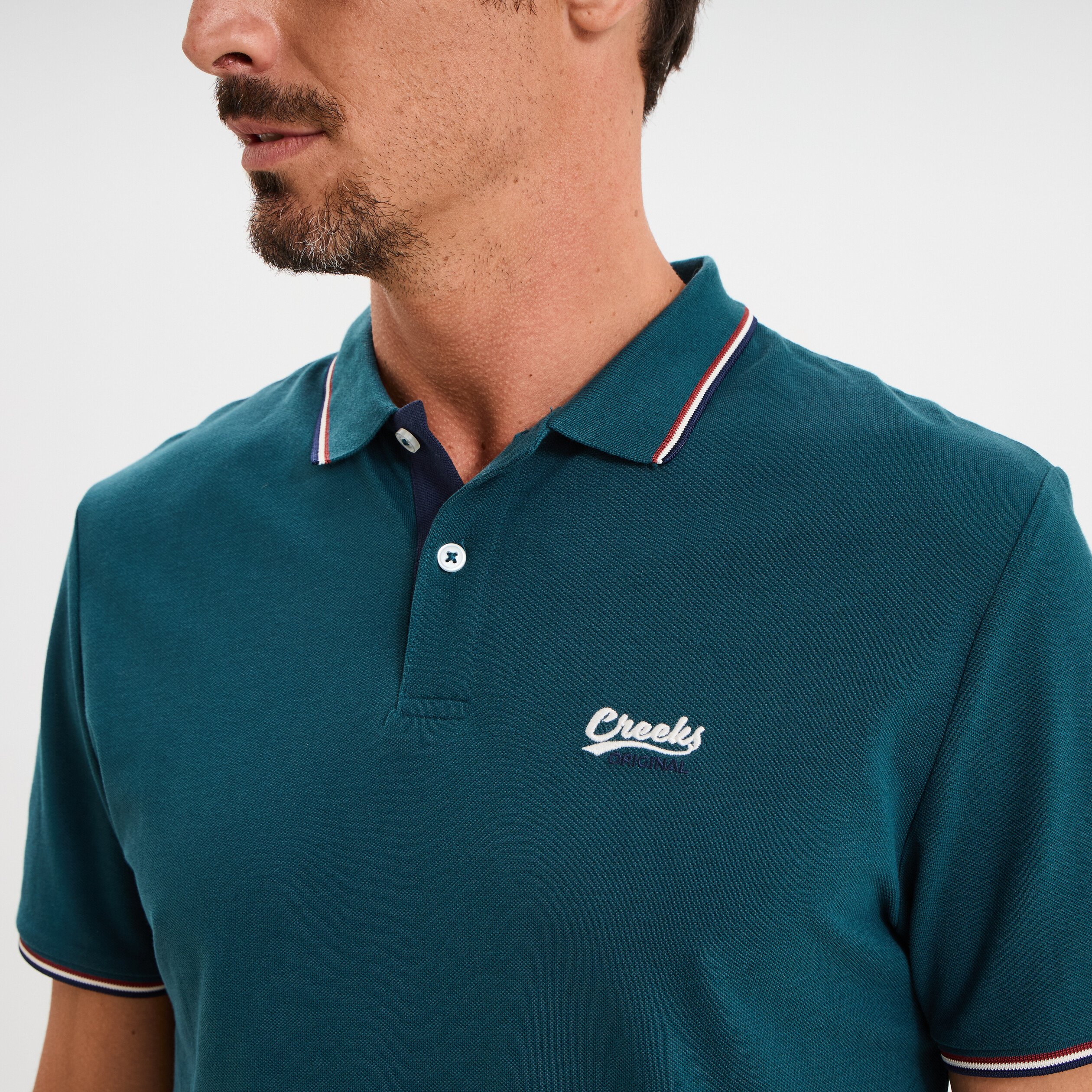 polo avec broderie poitrine coton creeks bleu canard homme Polo avec broderie poitrine coton Creeks bleu canard homme