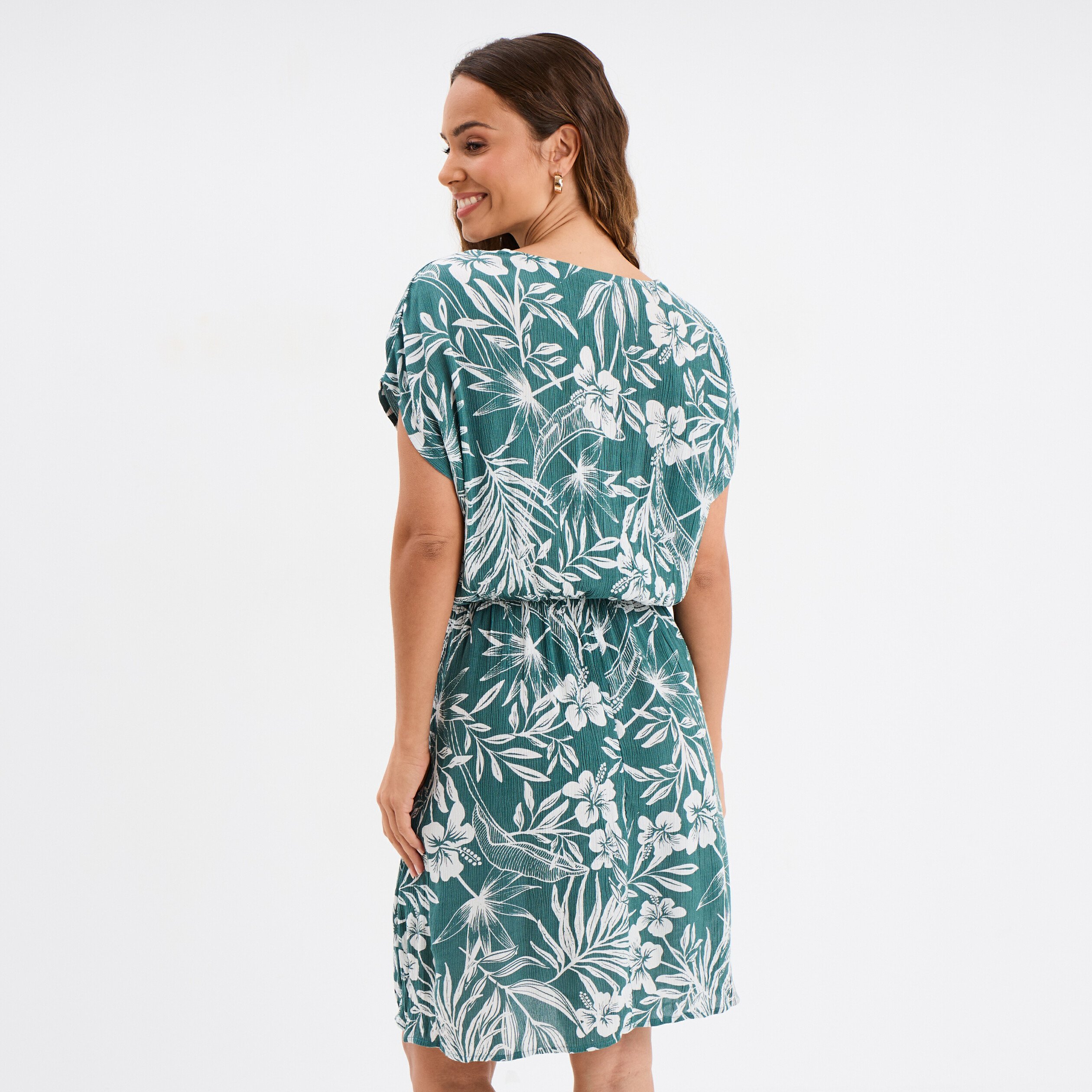 robe caftant courte col en v vert fonce femme Robe caftant courte col en V vert foncé femme
