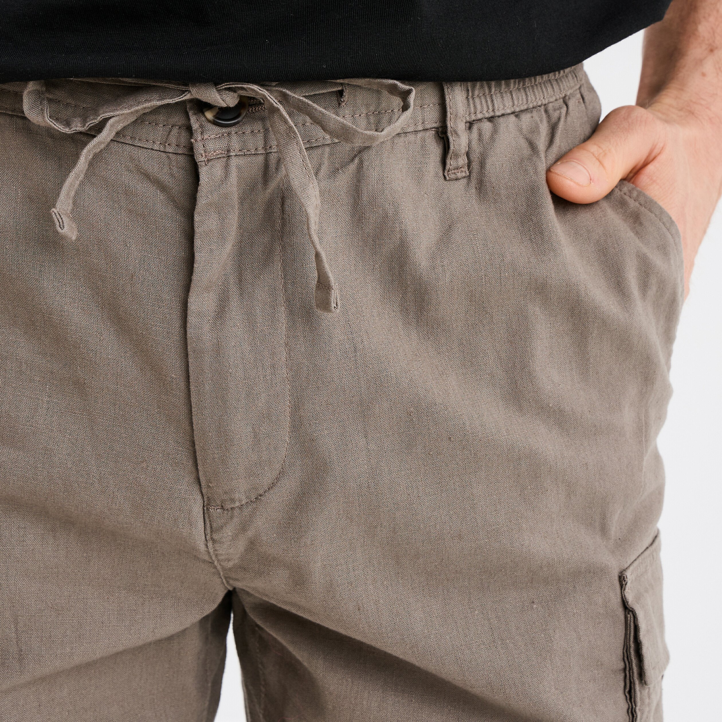 bermuda cargo en lin melange gris homme Bermuda cargo en lin mélangé gris homme