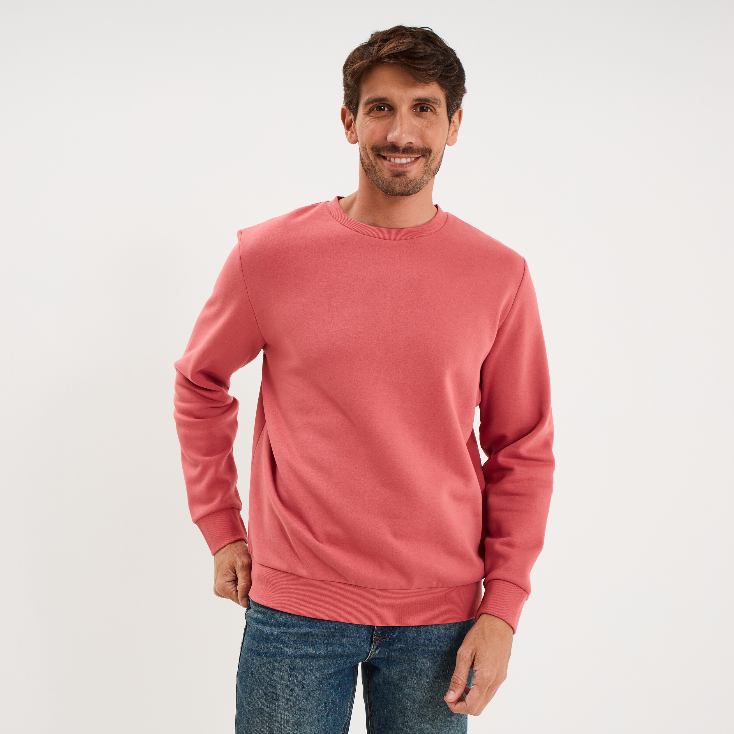 Sweat molleton col rond vieux rose homme