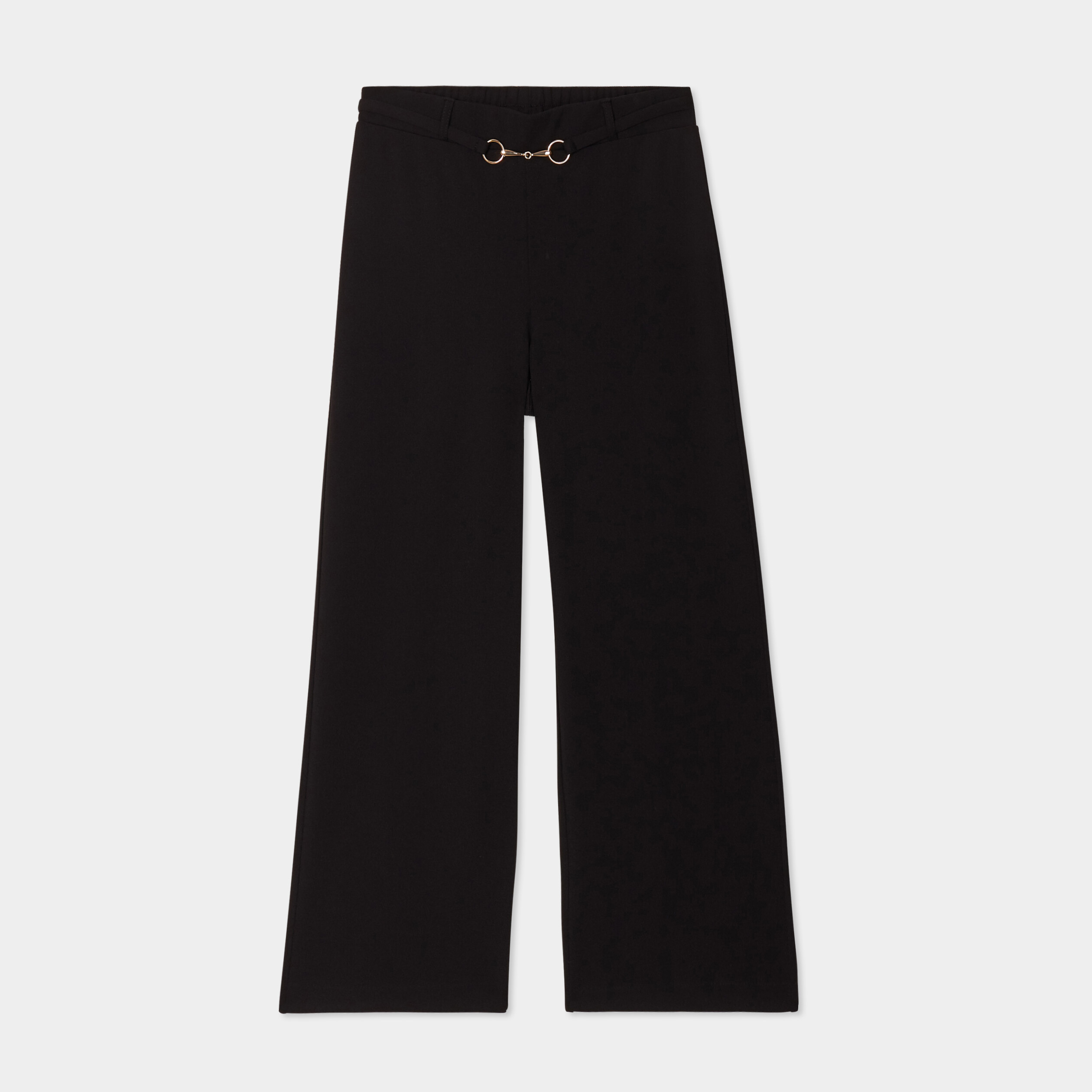 pantalon large 78eme detail bijou noir femme Pantalon large 7/8ème détail bijou noir femme