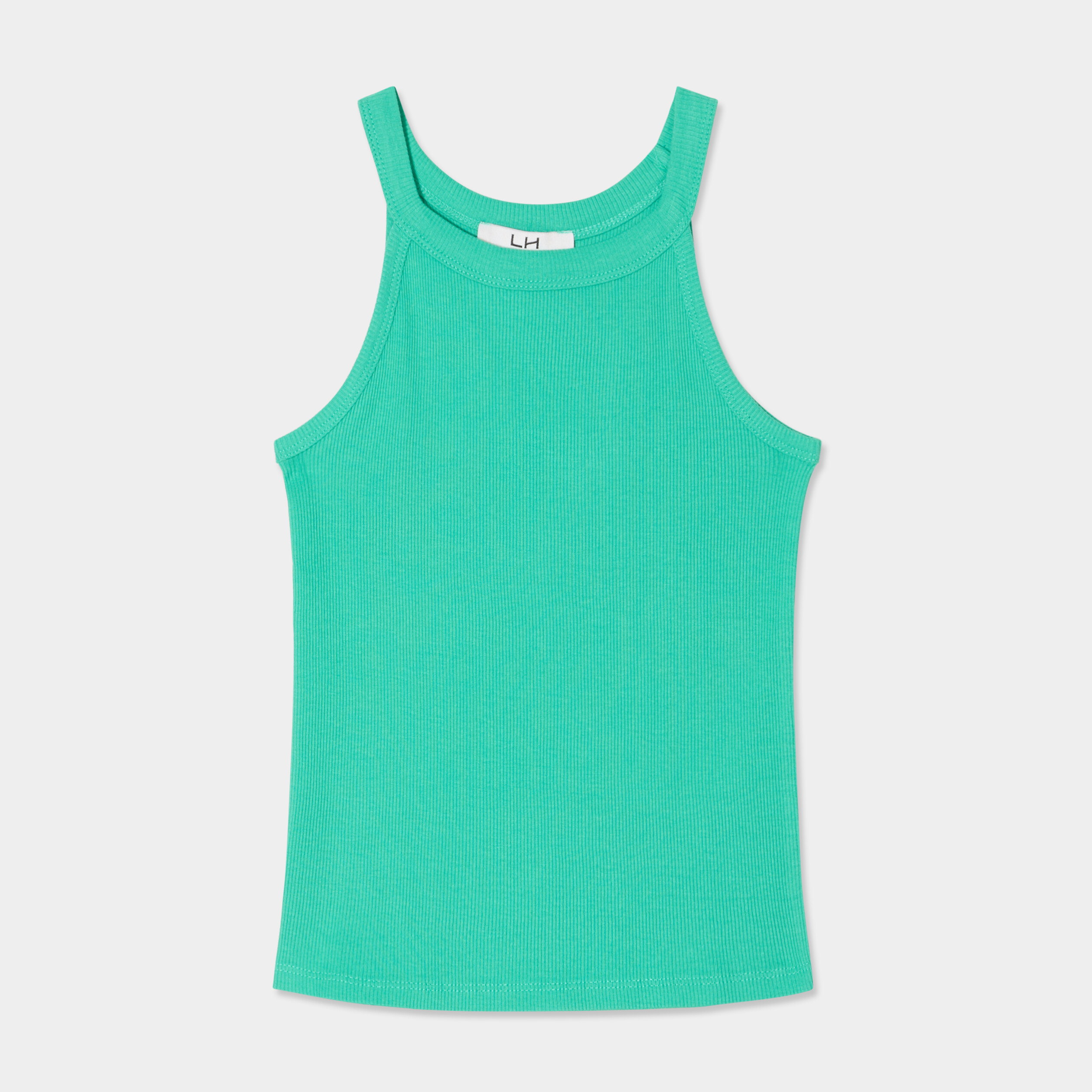 debardeur cotele col rond coton vert menthe fille Débardeur côtelé col rond coton vert menthe fille
