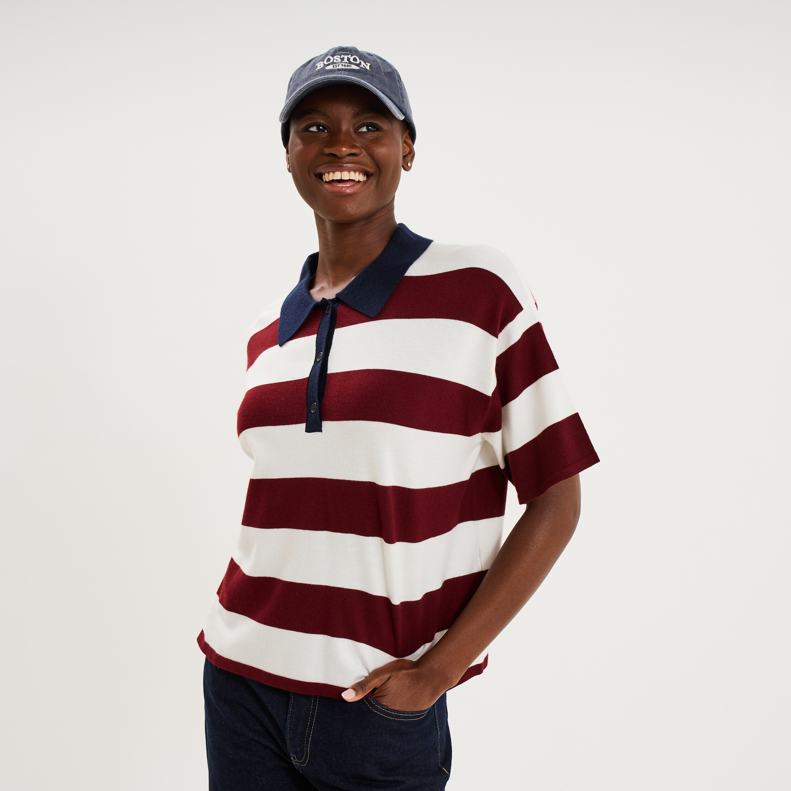 Pull col polo manches courtes ecru femme