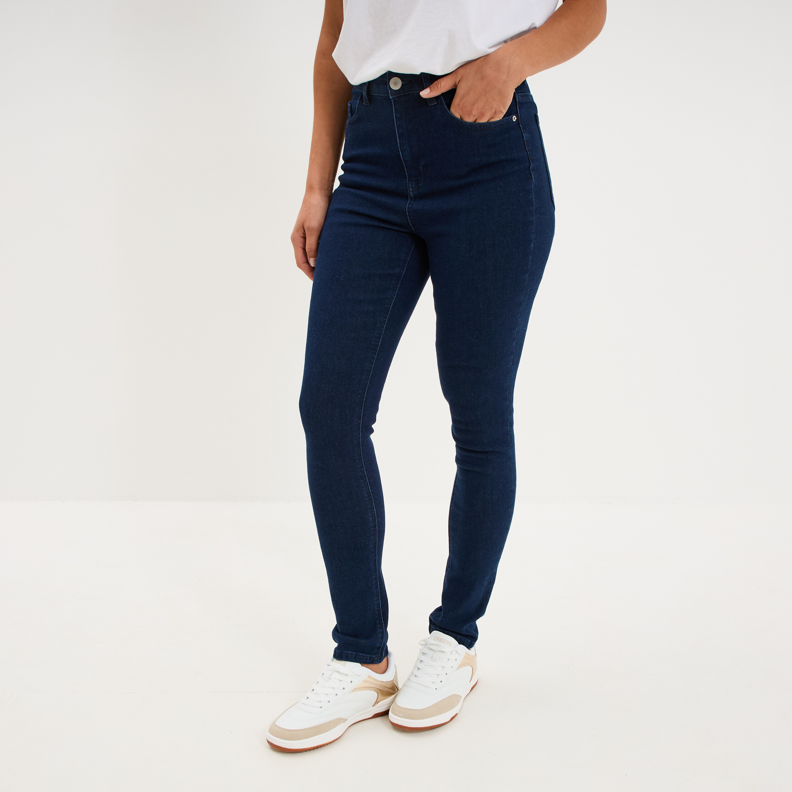 Jeans skinny taille haute denim brut femme