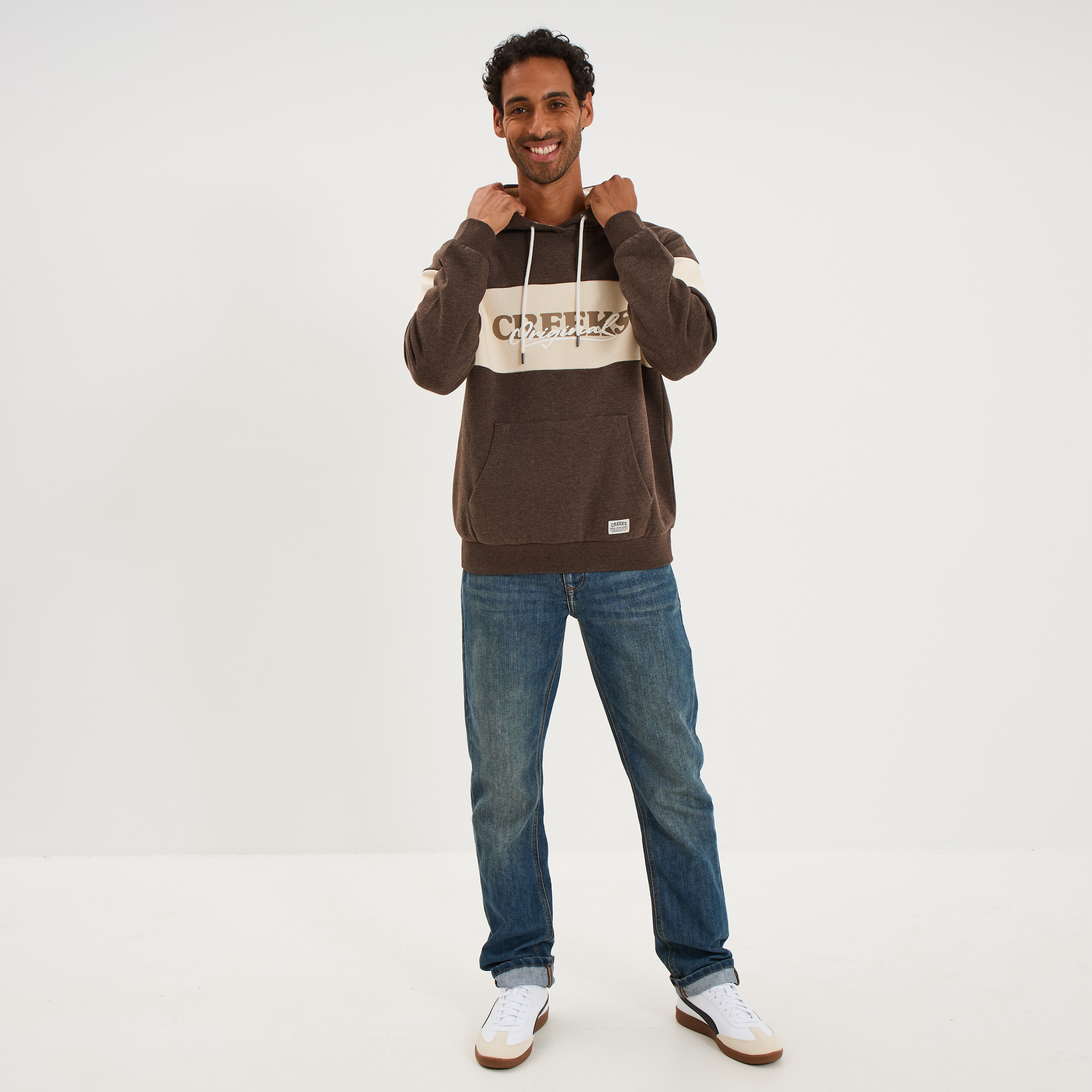 Sweat hoodie 1 poche marron chocolat homme