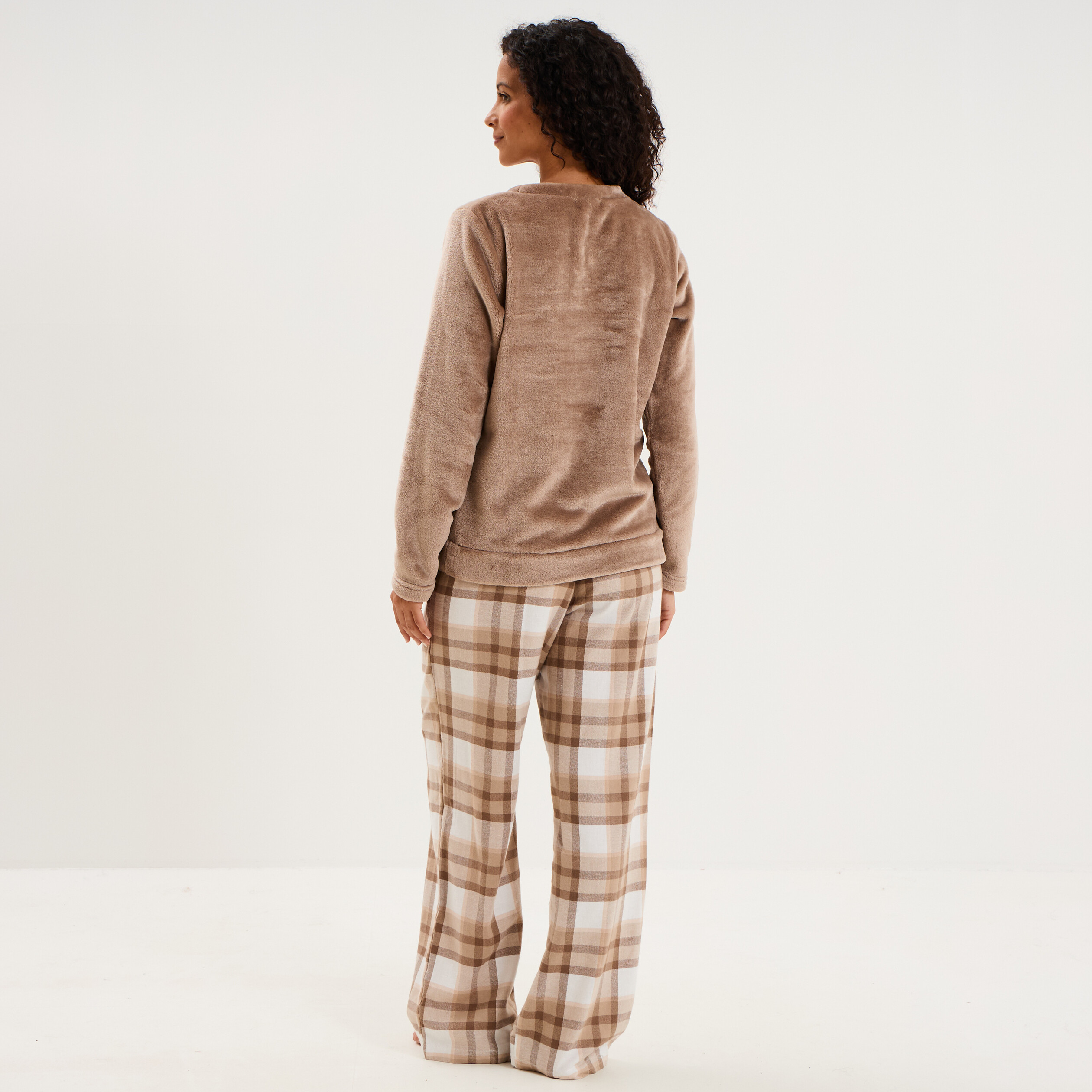 Ensemble pyjama effet polaire 3 pi&egrave;ces beige femme